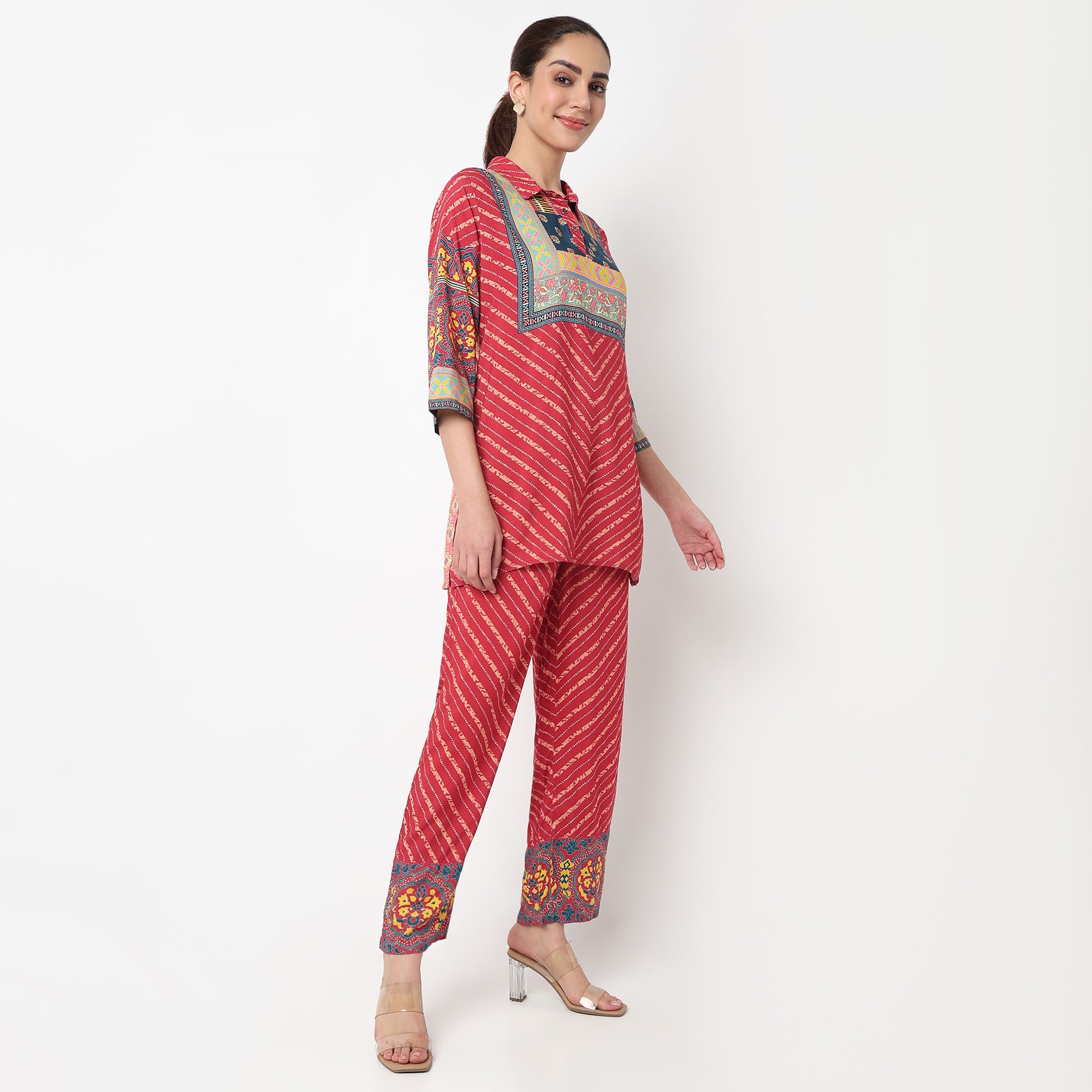 Printed Collar Kurta with Pant Set