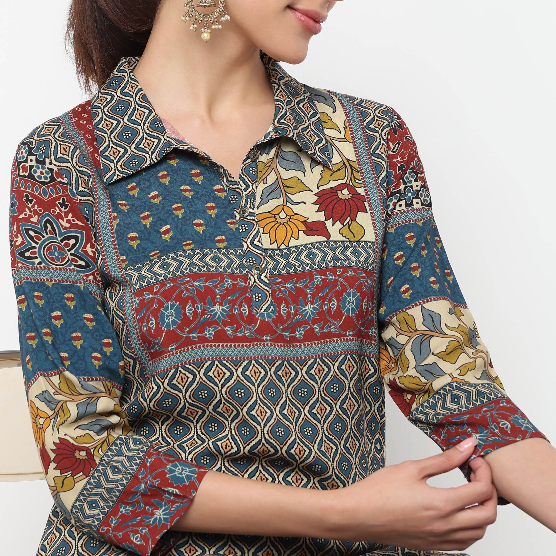 Printed Collar Kurta with Pant Set