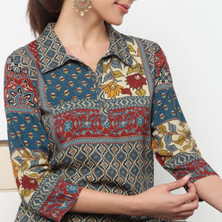 Printed Collar Kurta with Pant Set