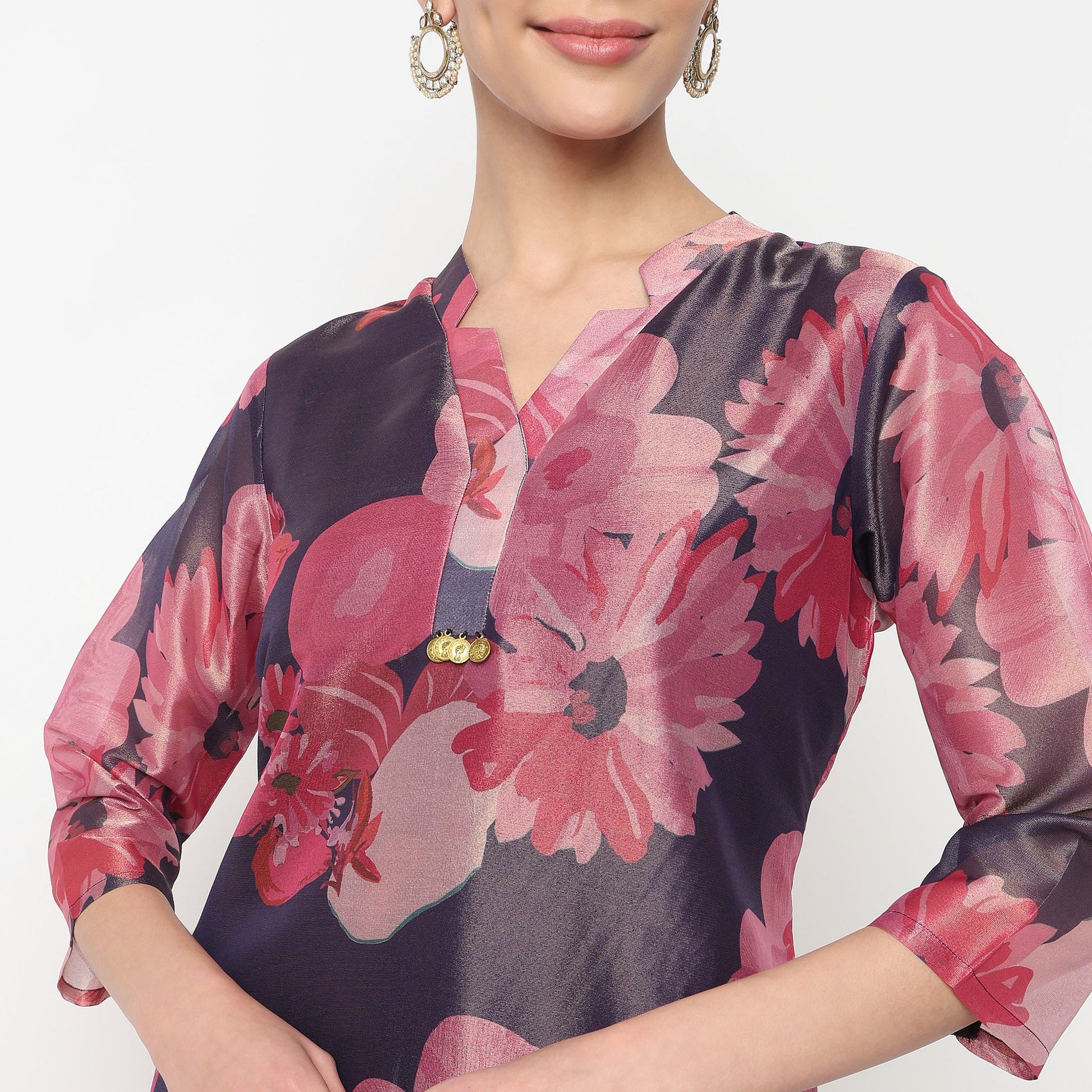 Printed Crew Neck A-Line Kurta with Pant Set