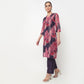 Printed Crew Neck A-Line Kurta with Pant Set