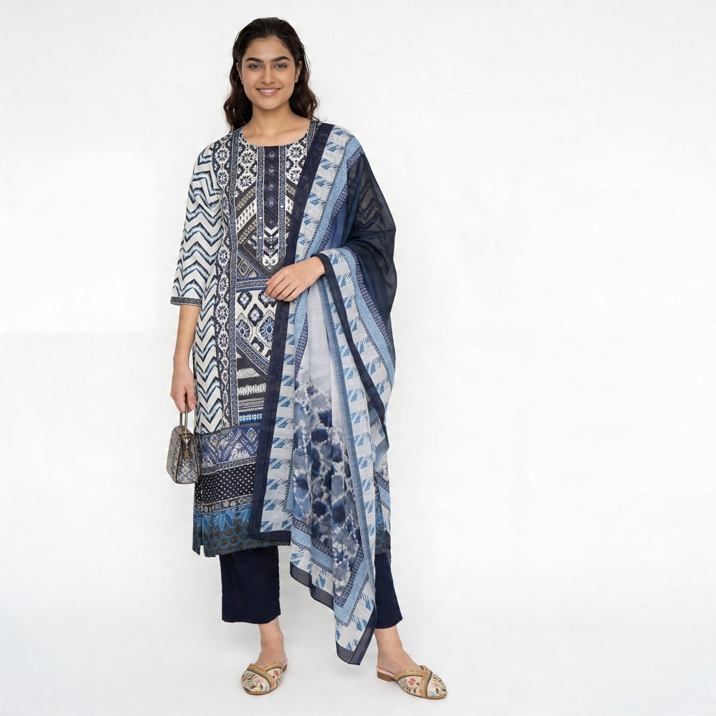 Printed Straight Kurta with Pant and Dupatta Set