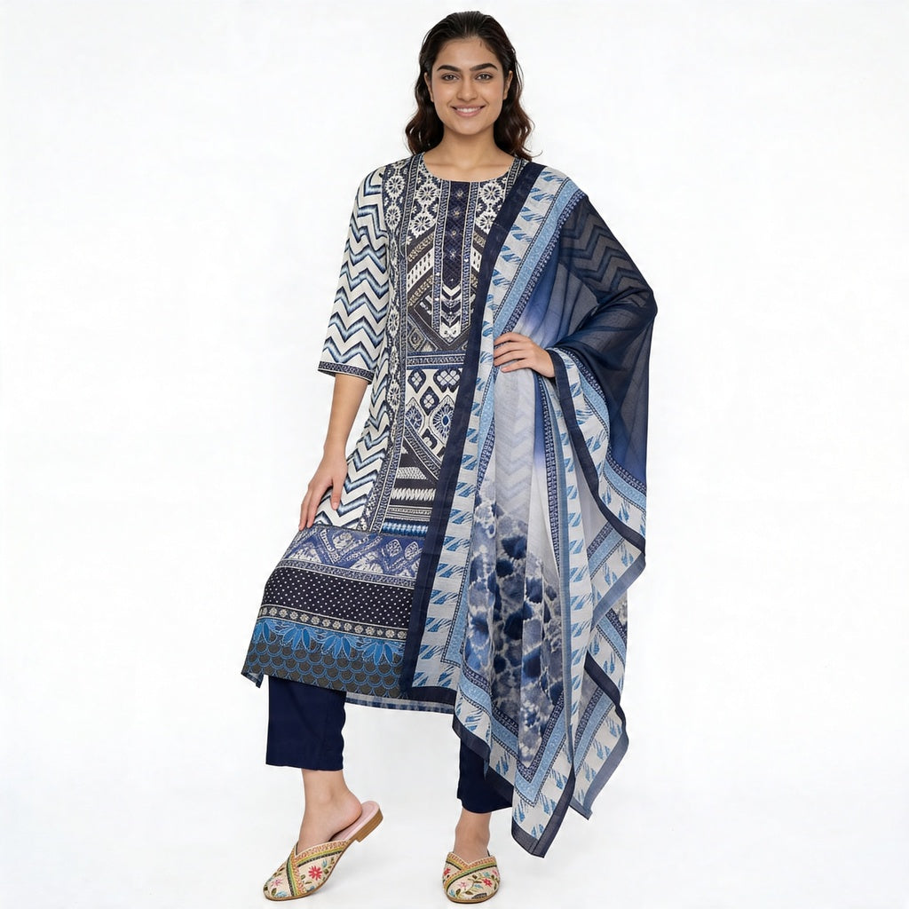 Printed Straight Kurta with Pant and Dupatta Set