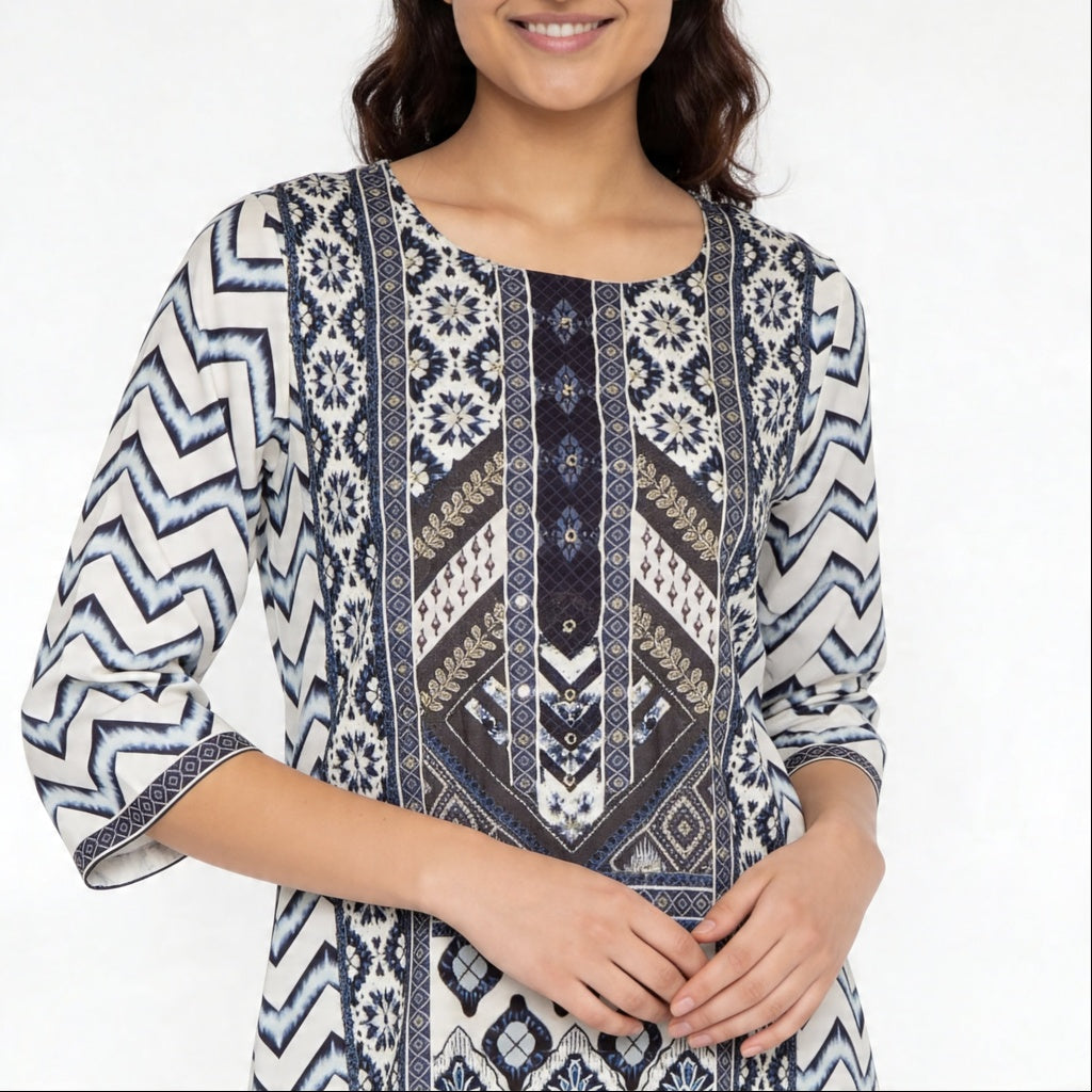 Printed Straight Kurta with Pant and Dupatta Set