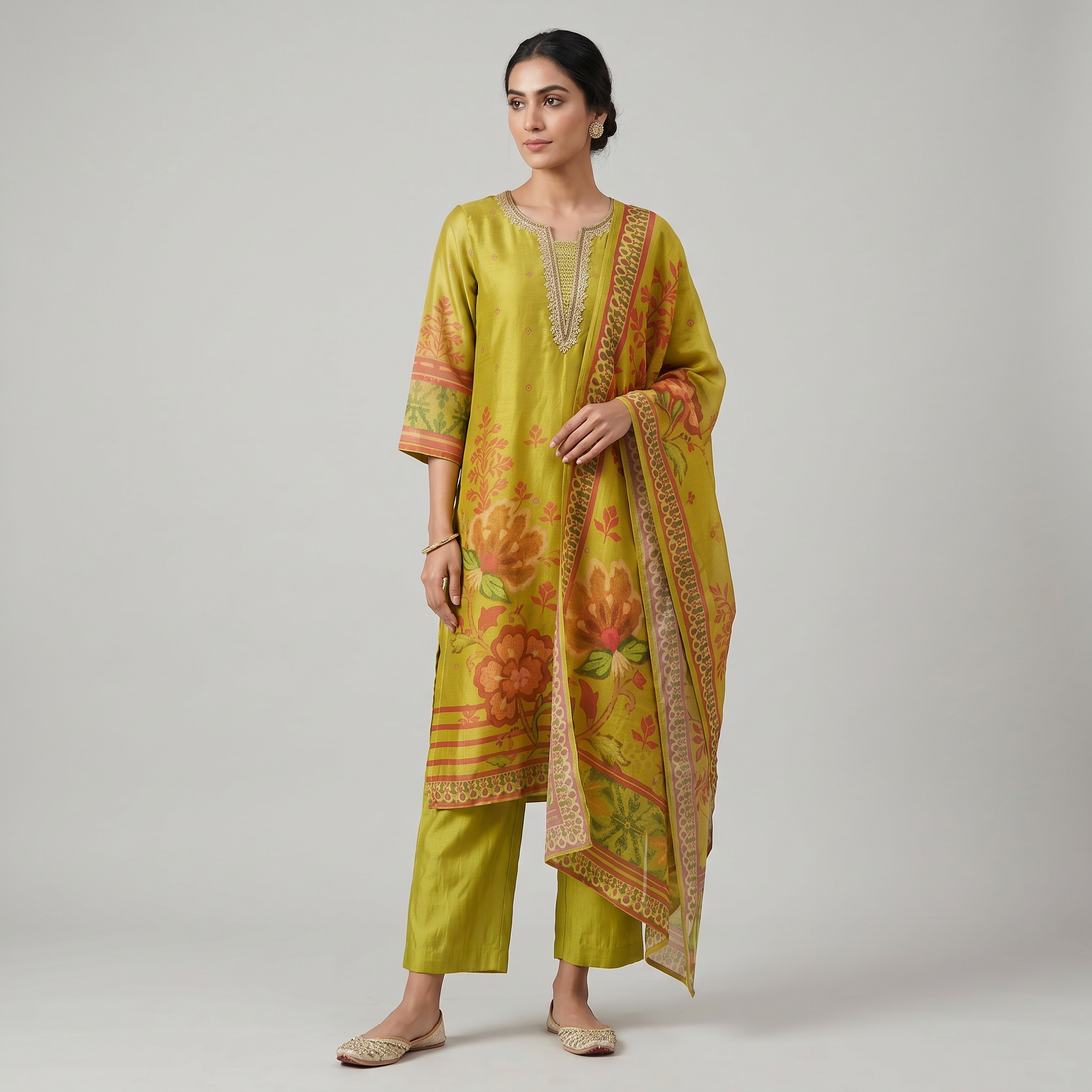 Printed Kurta and Pant with Dupatta Set