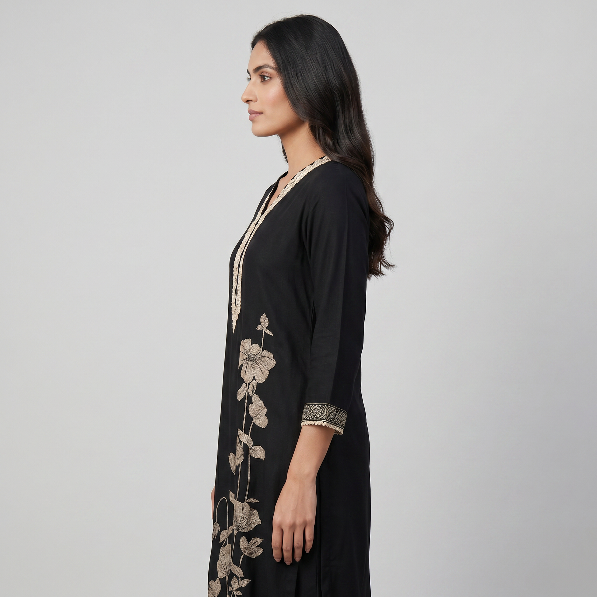Printed V-Neck Kurta and Pant with Dupatta Set