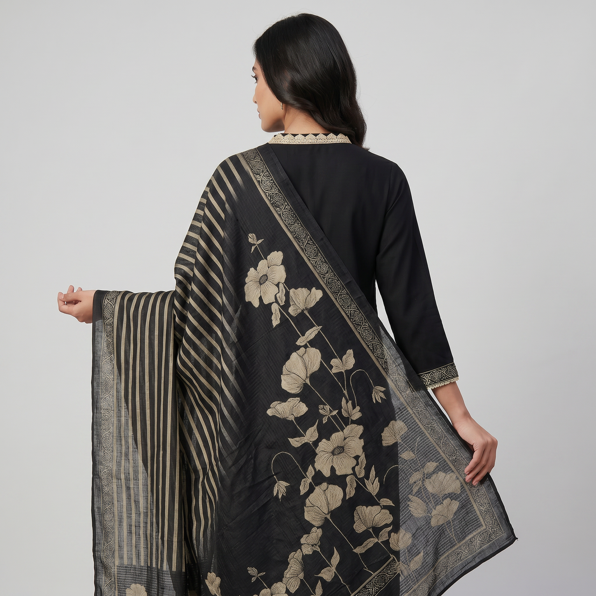 Printed V-Neck Kurta and Pant with Dupatta Set