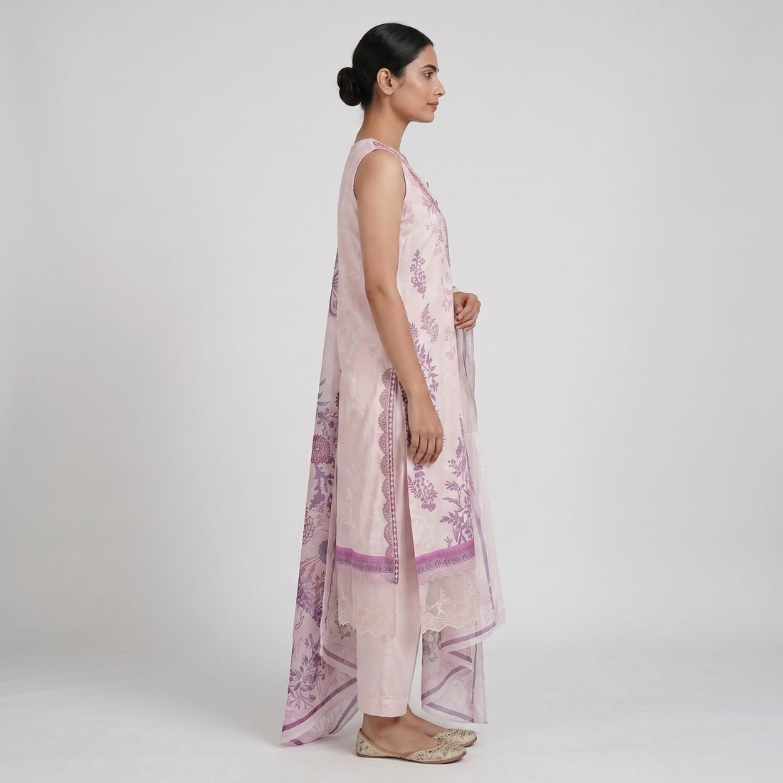 Printed V-Neck Kurta with Pant & Dupatta Set