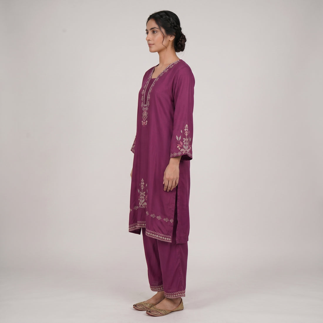 Embroidered V-Neck Straight Kurta with Pant Set