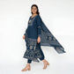 Cotton Printed V-Neck Tired Kurta with Pant and Dupatta Set