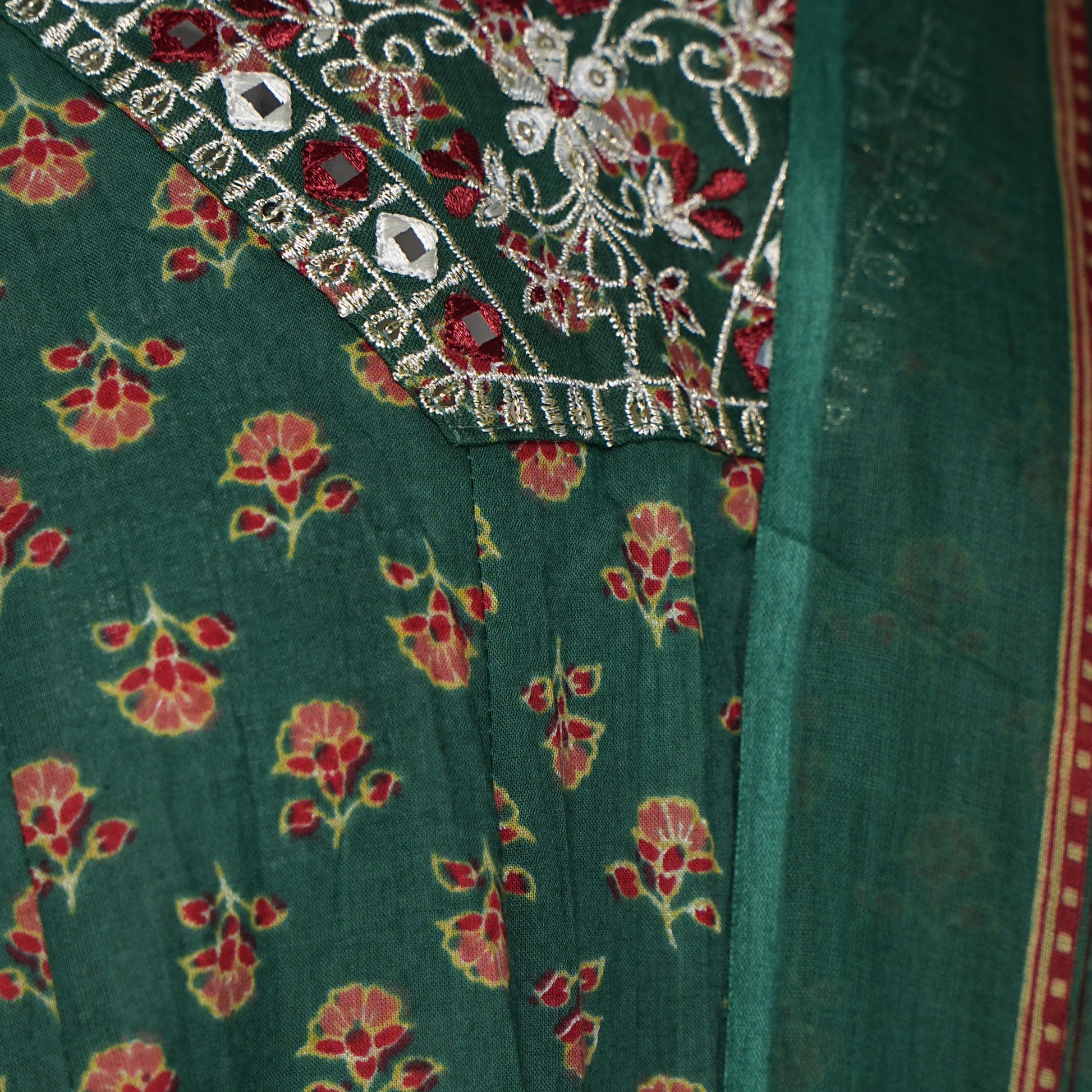 Cotton Printed V-Neck Kurta and Pant with Dupatta Set