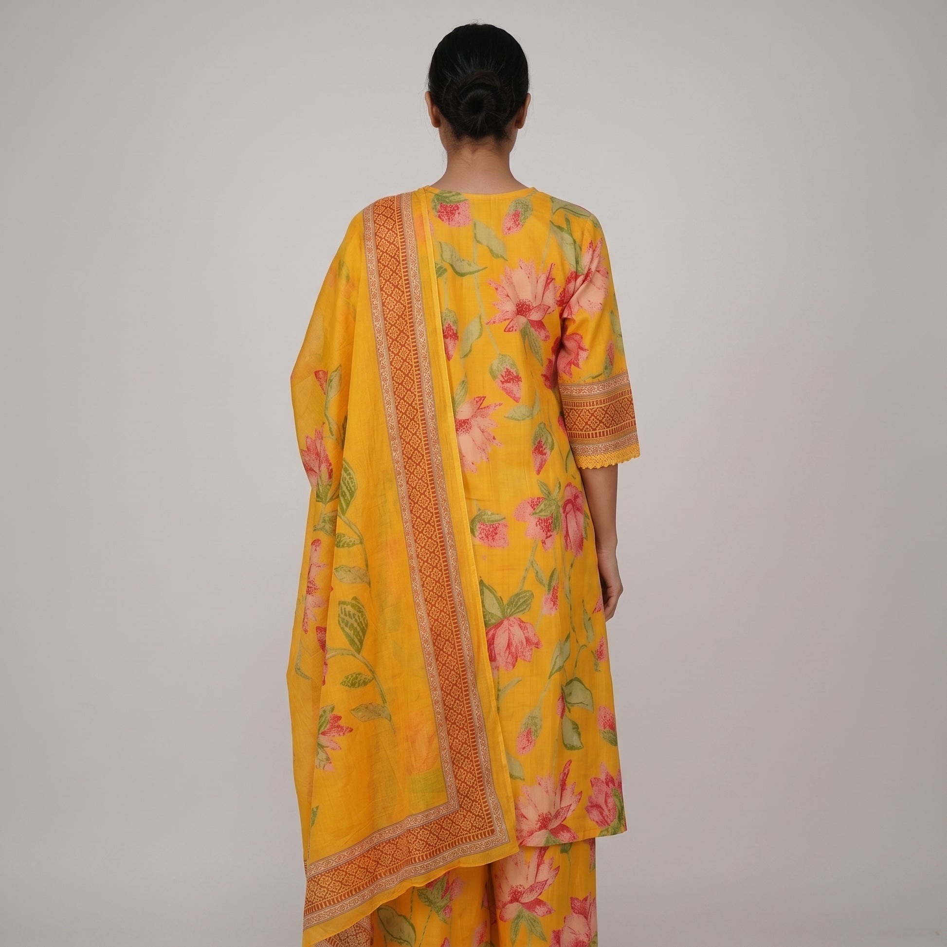 V-Neck A-Line Kurta and Pant with Dupatta Set