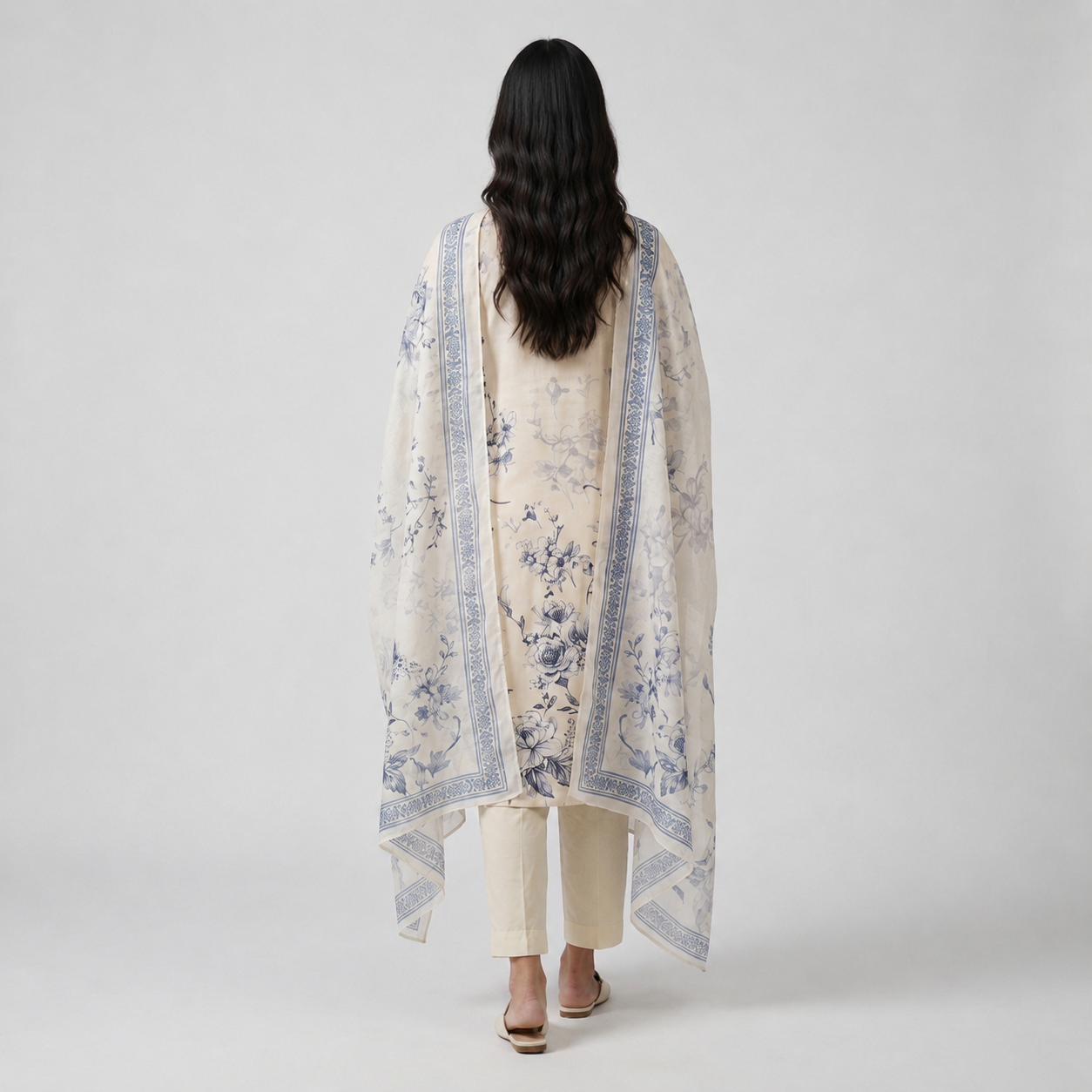 Printed V-Neck Kurta with Pant and Dupatta Set
