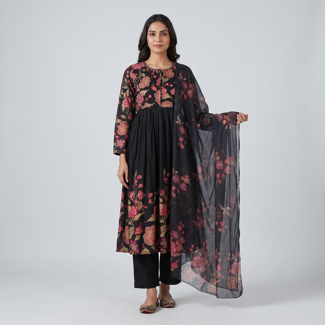 Cotton Printed Kurta and Pant with Dupatta Set