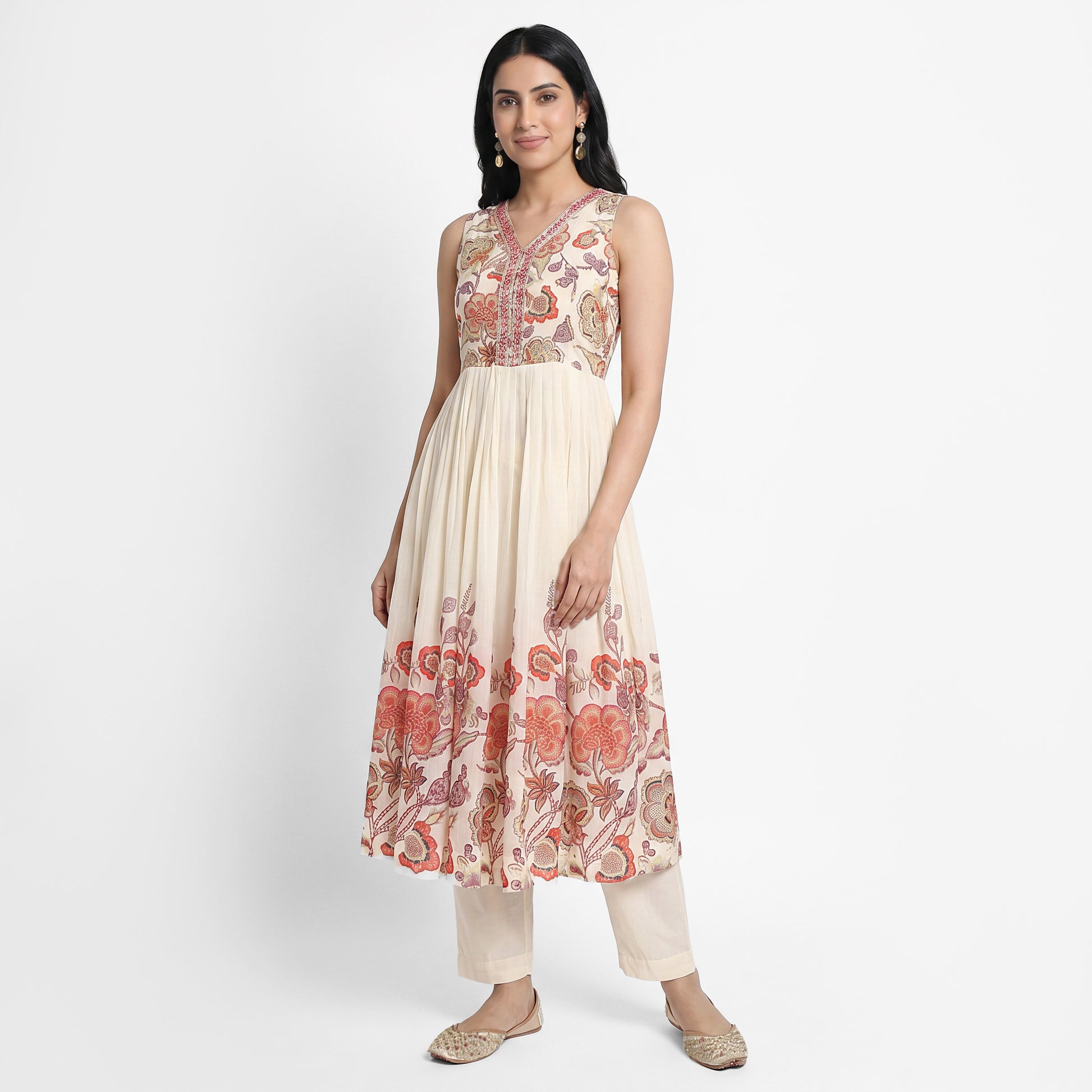 Printed V-Neck Kurta with Pant and Dupatta Set
