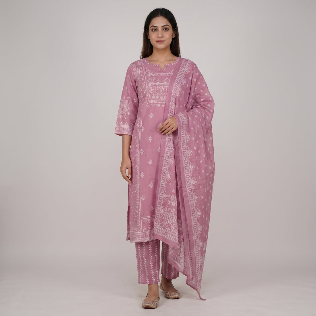 Cotton Printed Kurta with Pant & Dupatta Set
