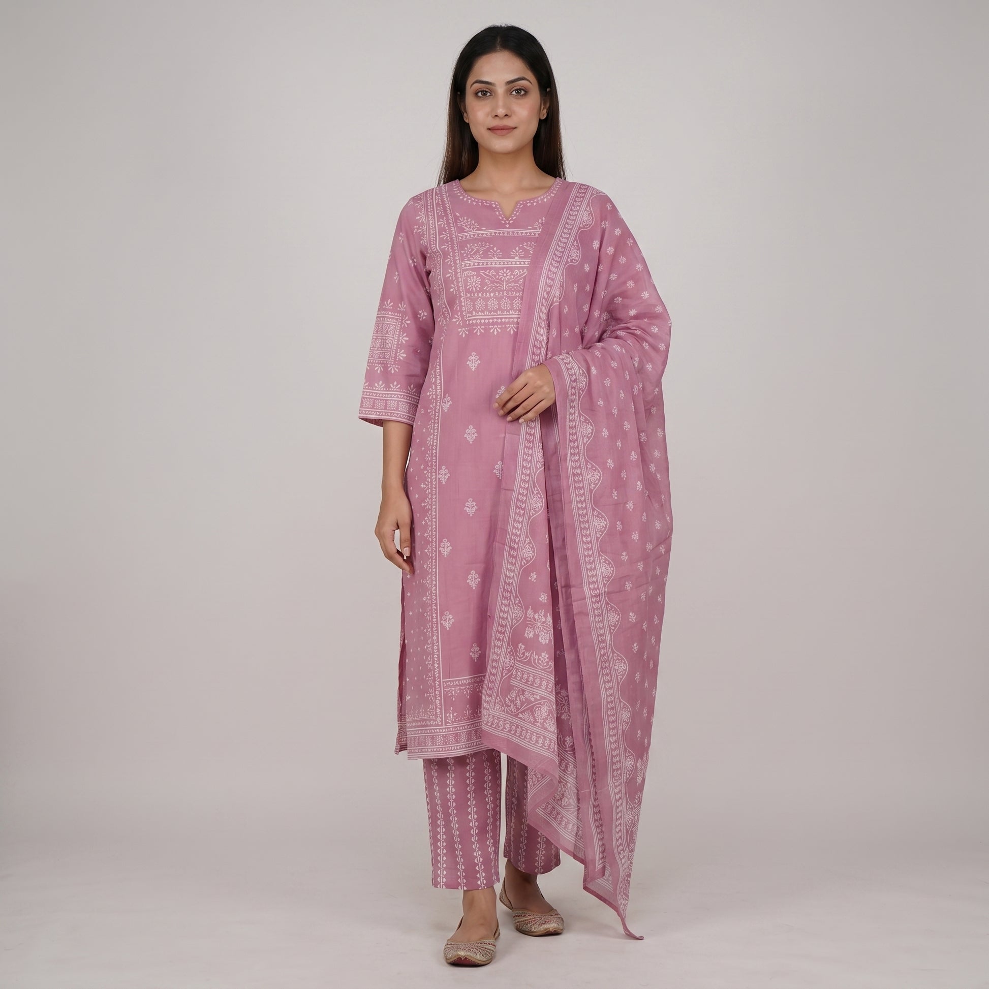 Cotton Printed Kurta with Pant & Dupatta Set