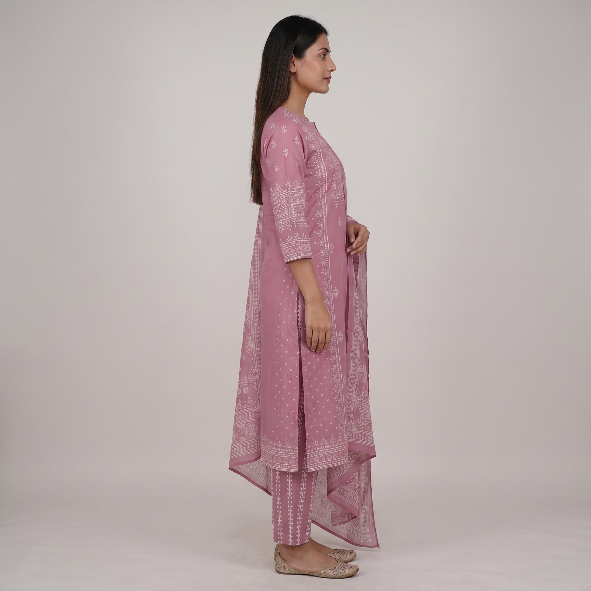 Cotton Printed Kurta with Pant & Dupatta Set