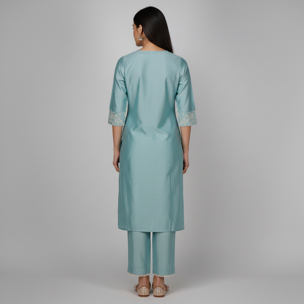 Embroidered Straight Kurta with Pant Set