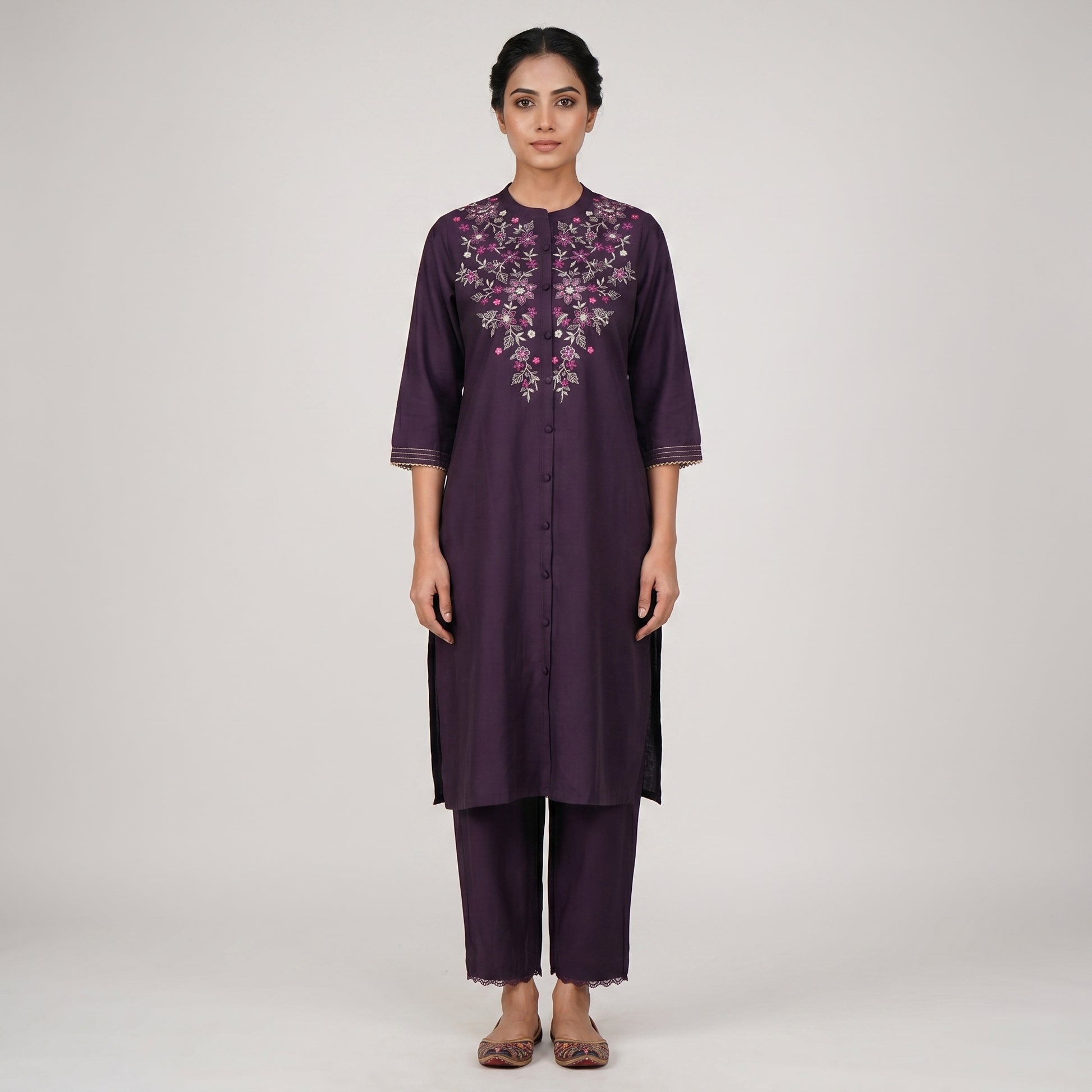Embroidered A-Line Kurta with Pant Set