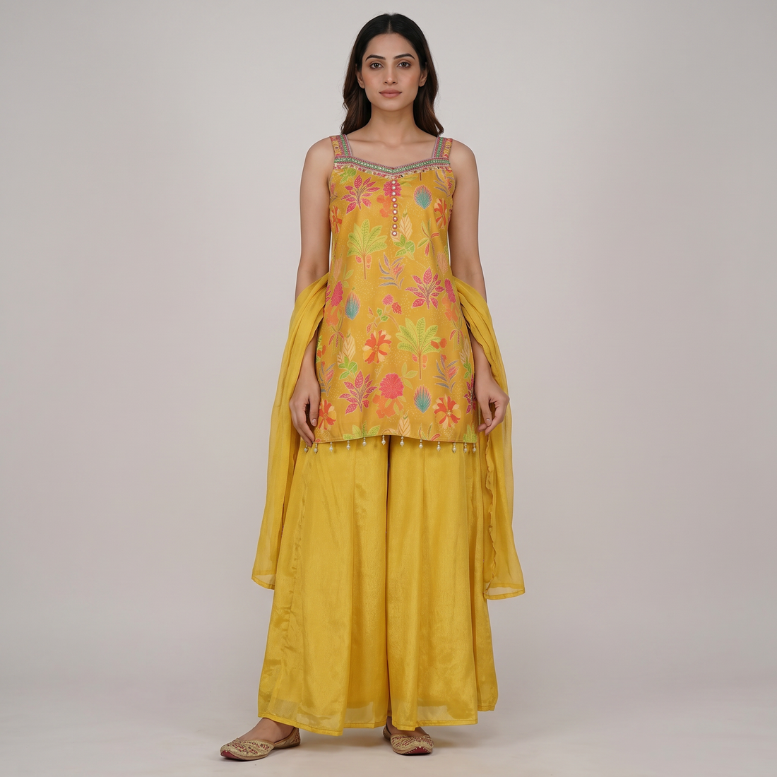 Printed Kurta and Palazzo with Dupatta Set