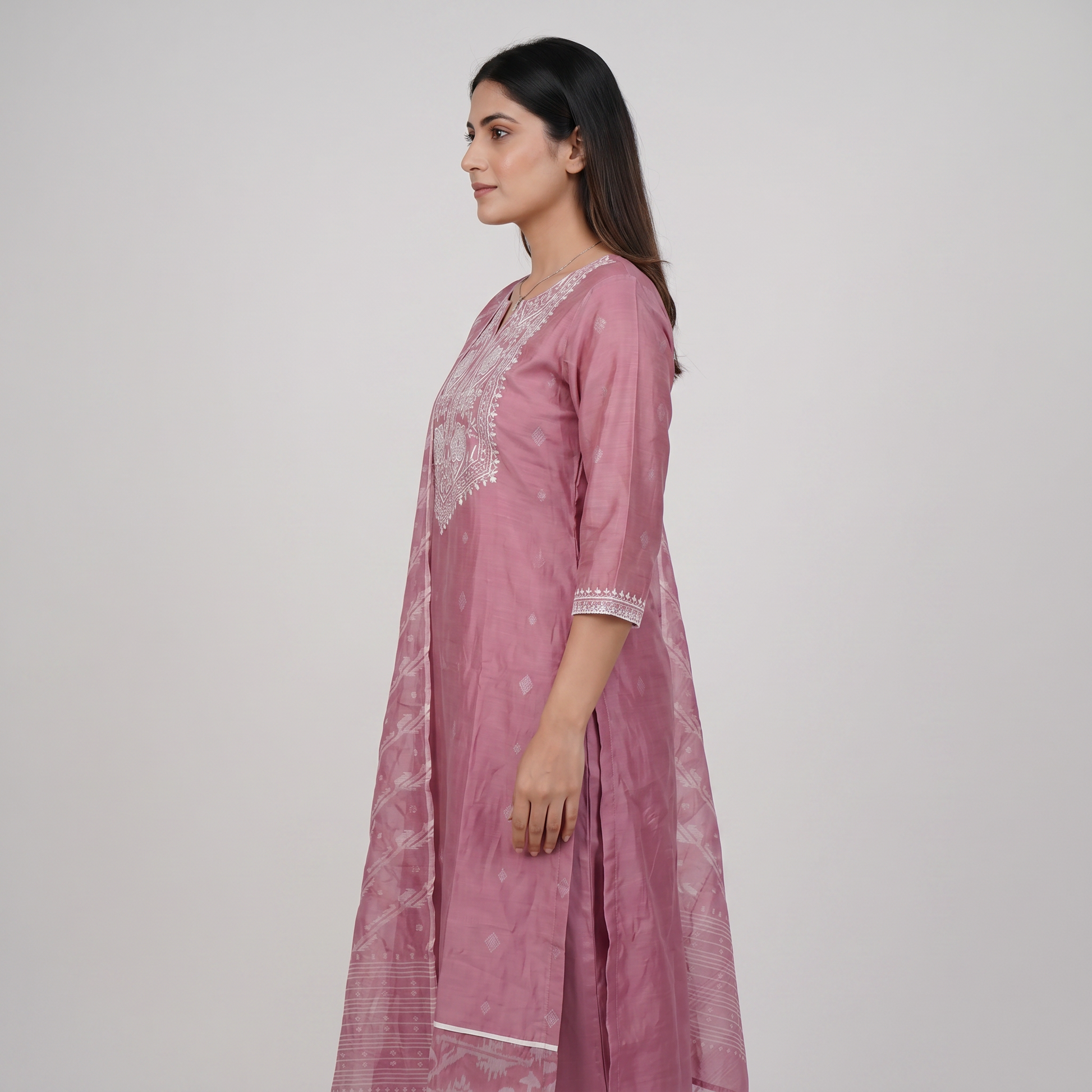 Cotton Embroidered Kurta and Pant with Dupatta Set