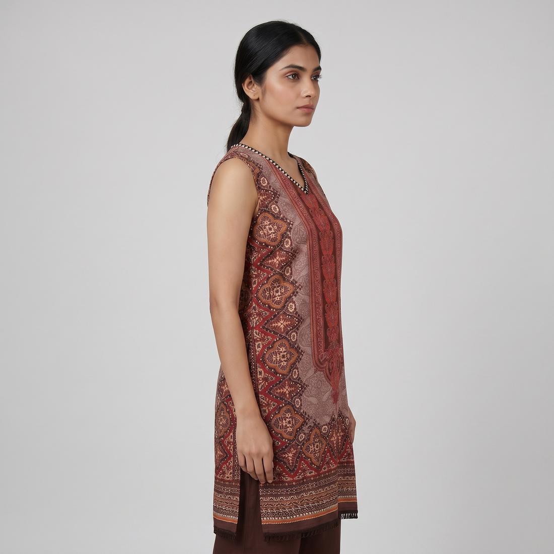 Printed V-Neck Straight Kurta with Pant Set