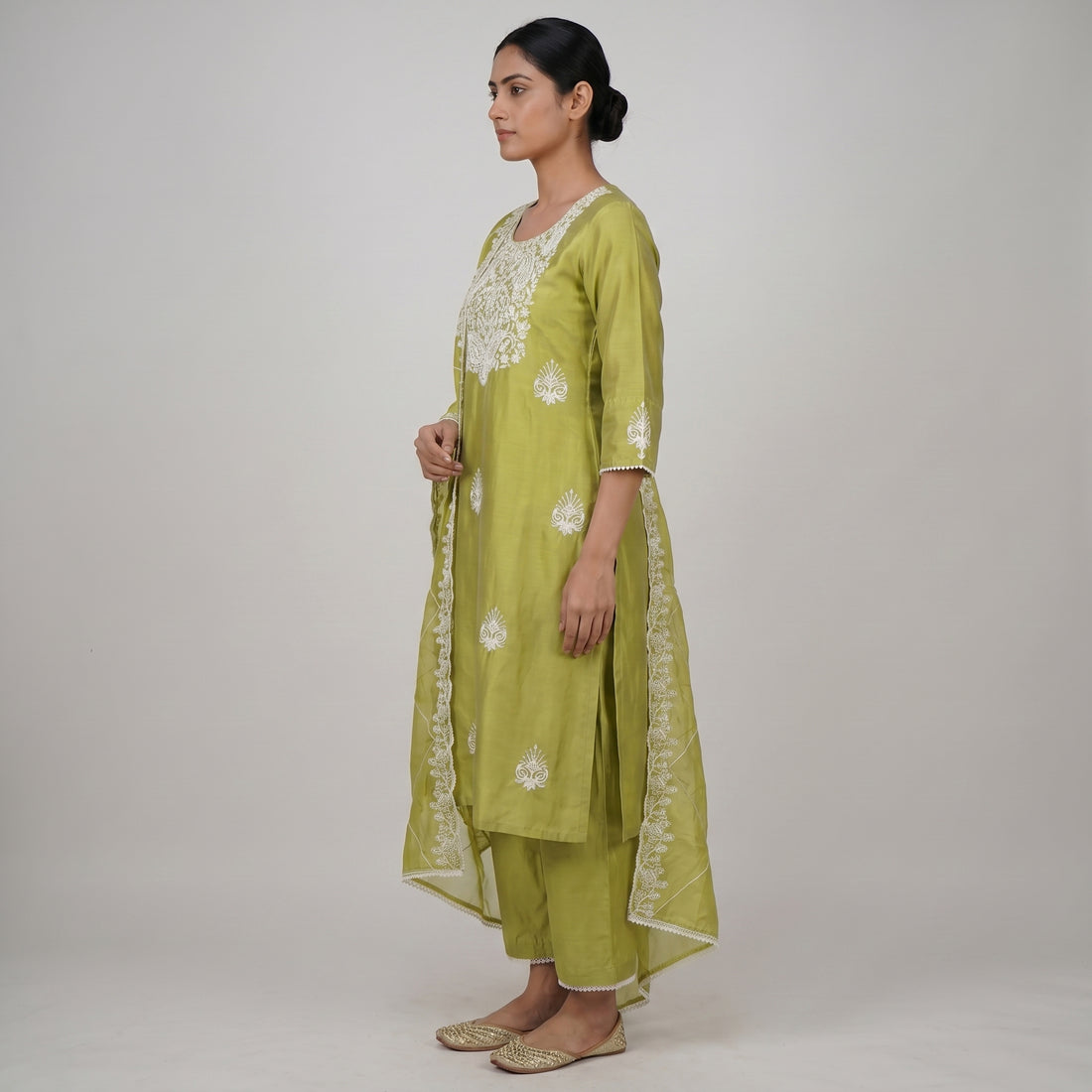 Embroidered Straight Kurta and Pant with Dupatta Set