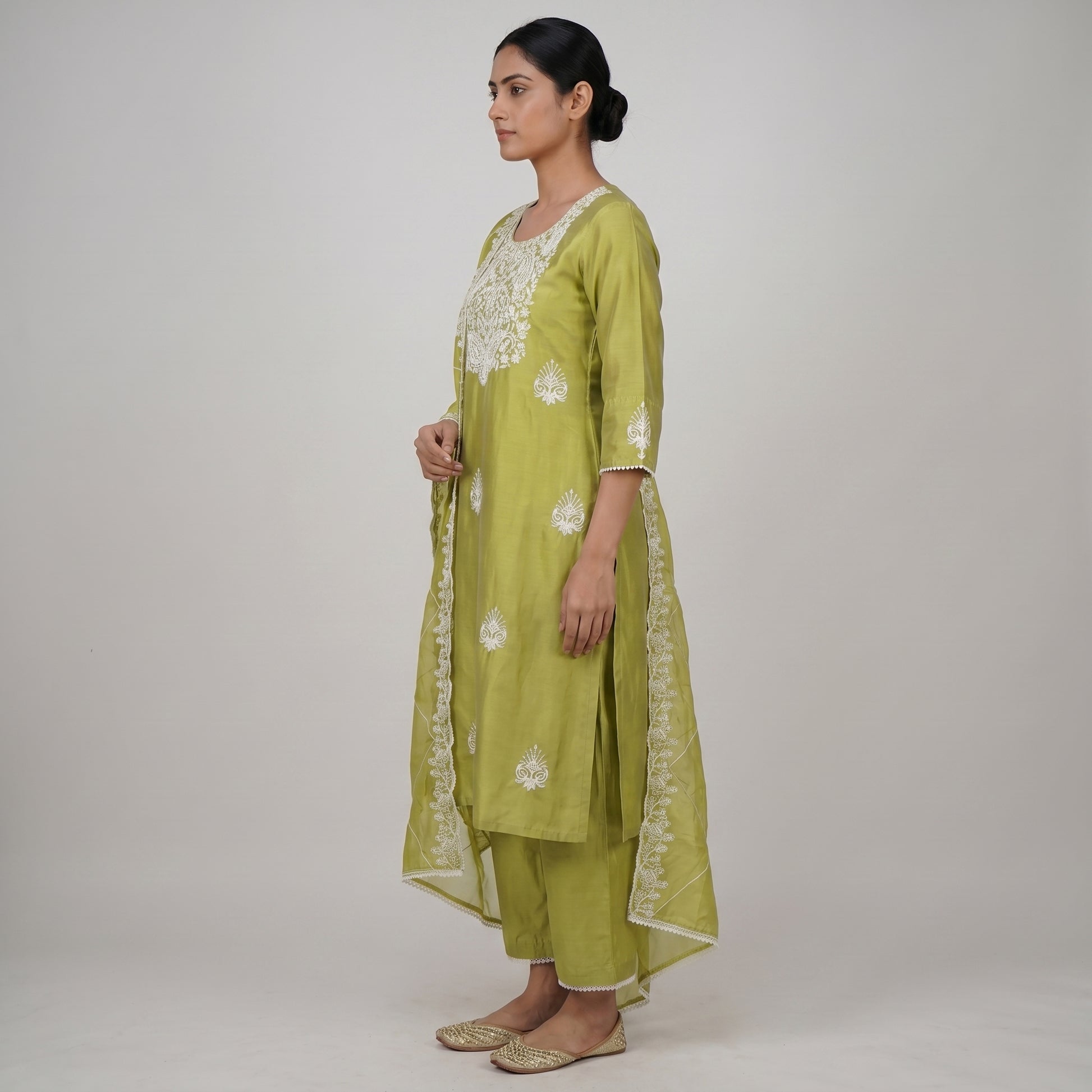 Embroidered Straight Kurta and Pant with Dupatta Set