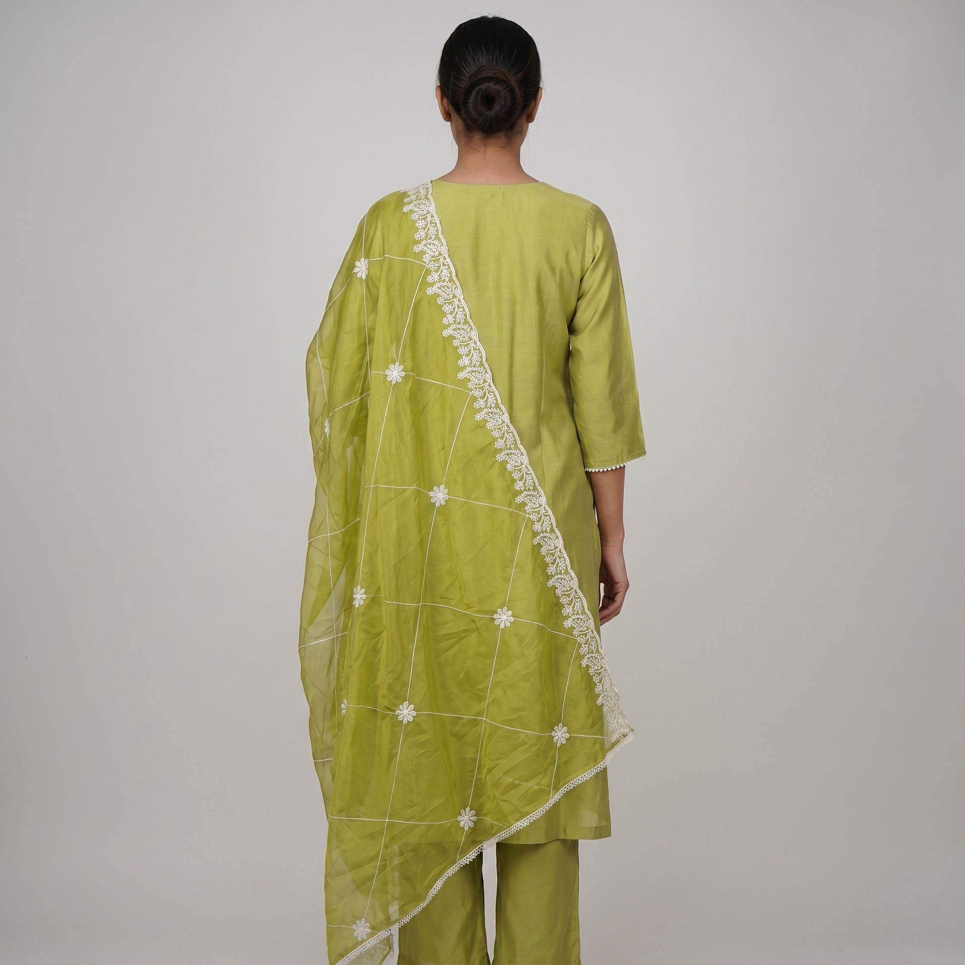 Embroidered Straight Kurta and Pant with Dupatta Set
