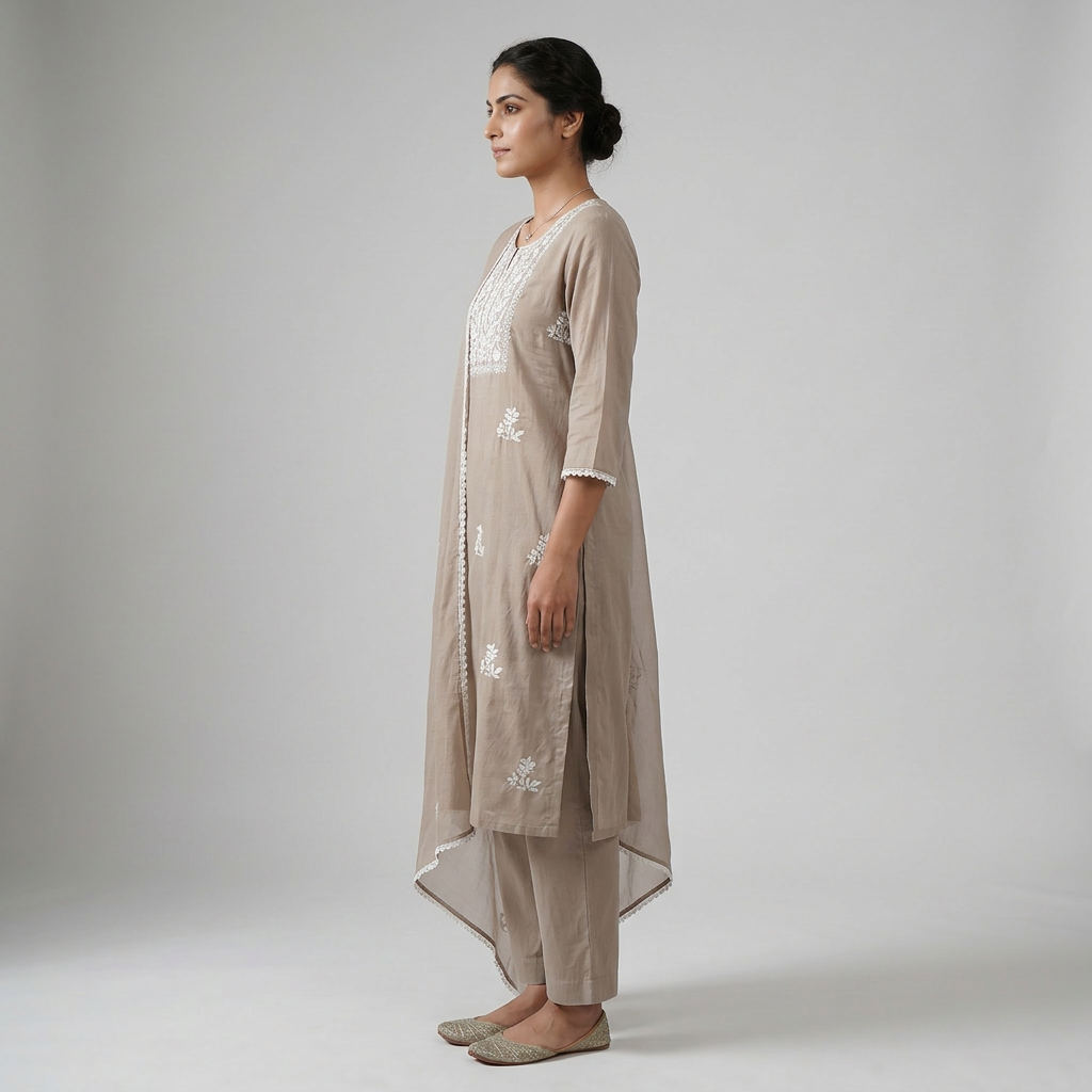 Cotton Straight Kurta and Pant with Dupatta Set