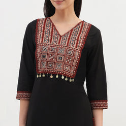Cotton Printed V-Neck Kurta with Pant and Dupatta Set