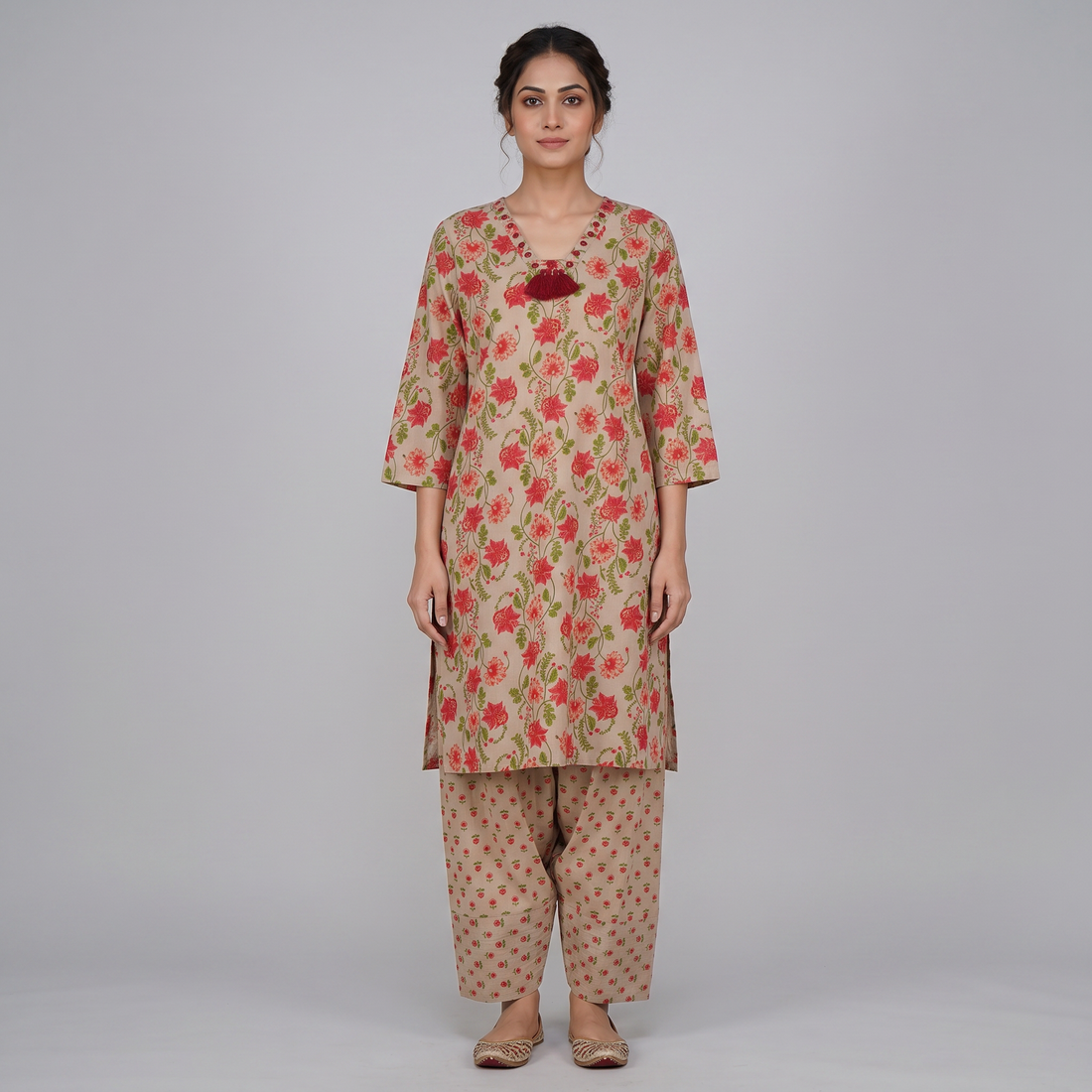 Cotton Printed A-Line Kurta with Pant Set