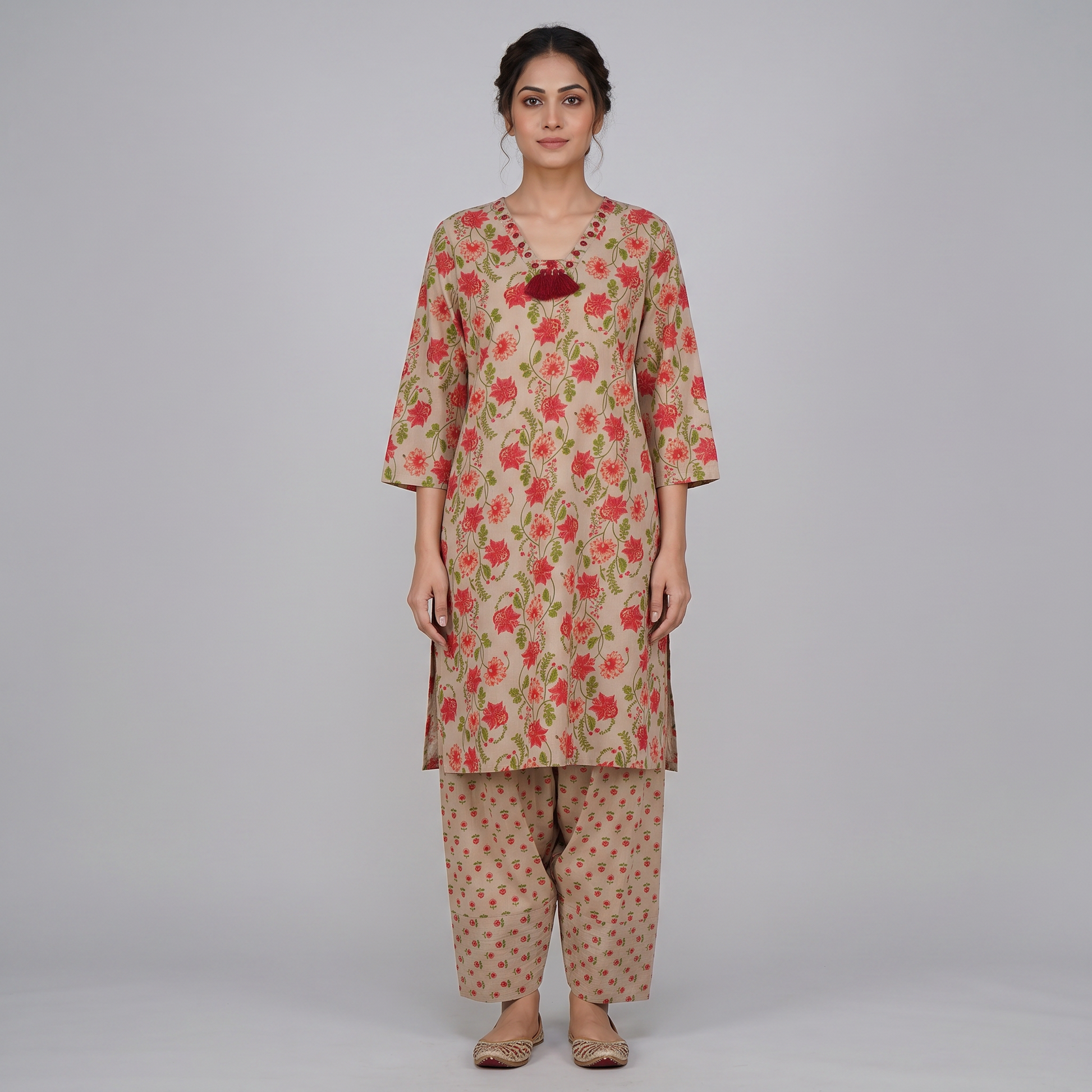 Cotton Printed A-Line Kurta with Pant Set