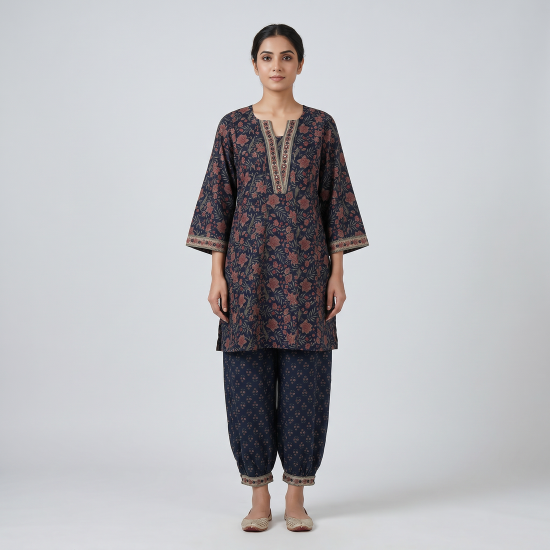 Cotton Printed A-Line Kurta with Pant Set