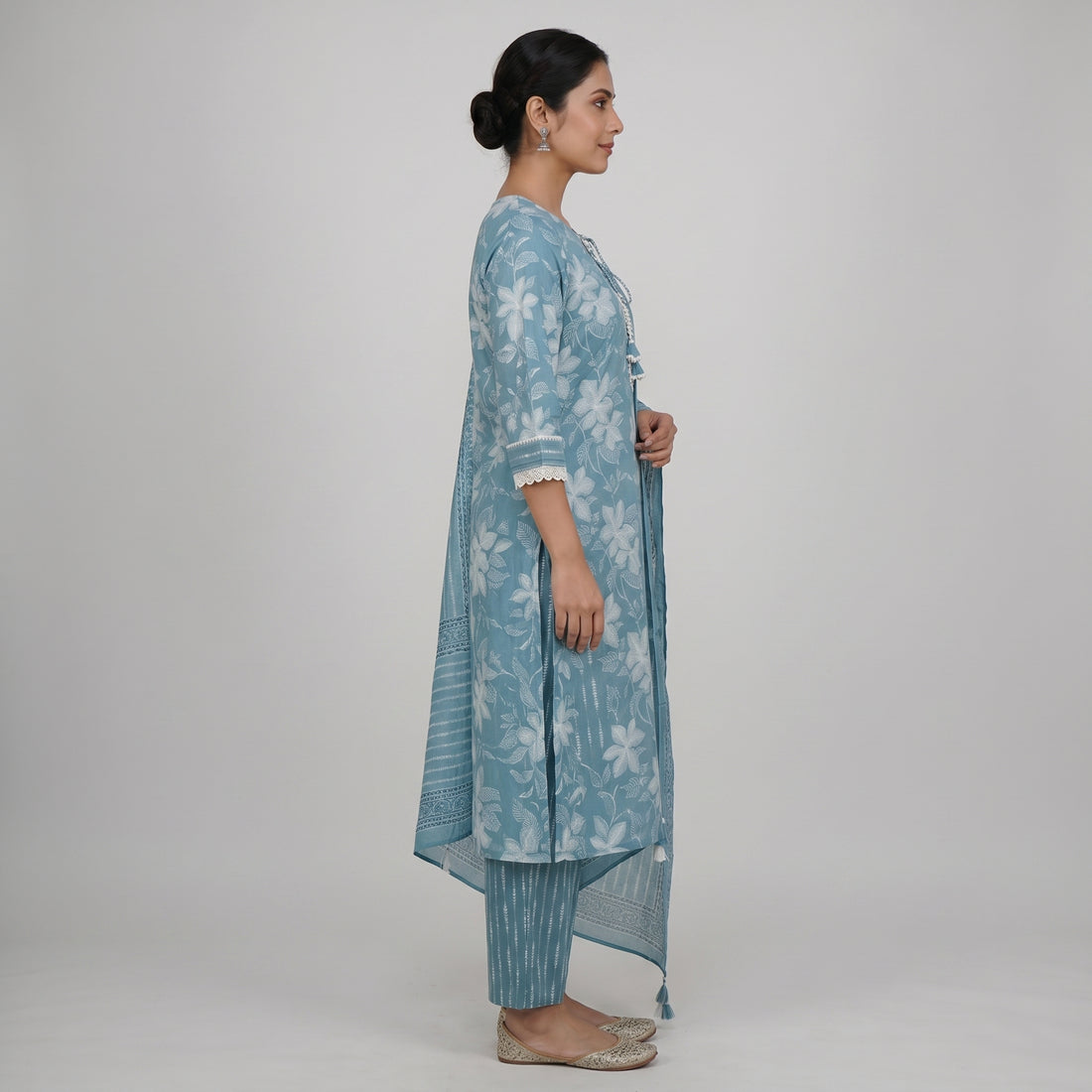 Cotton Printed Kurta with Pant & Dupatta Set