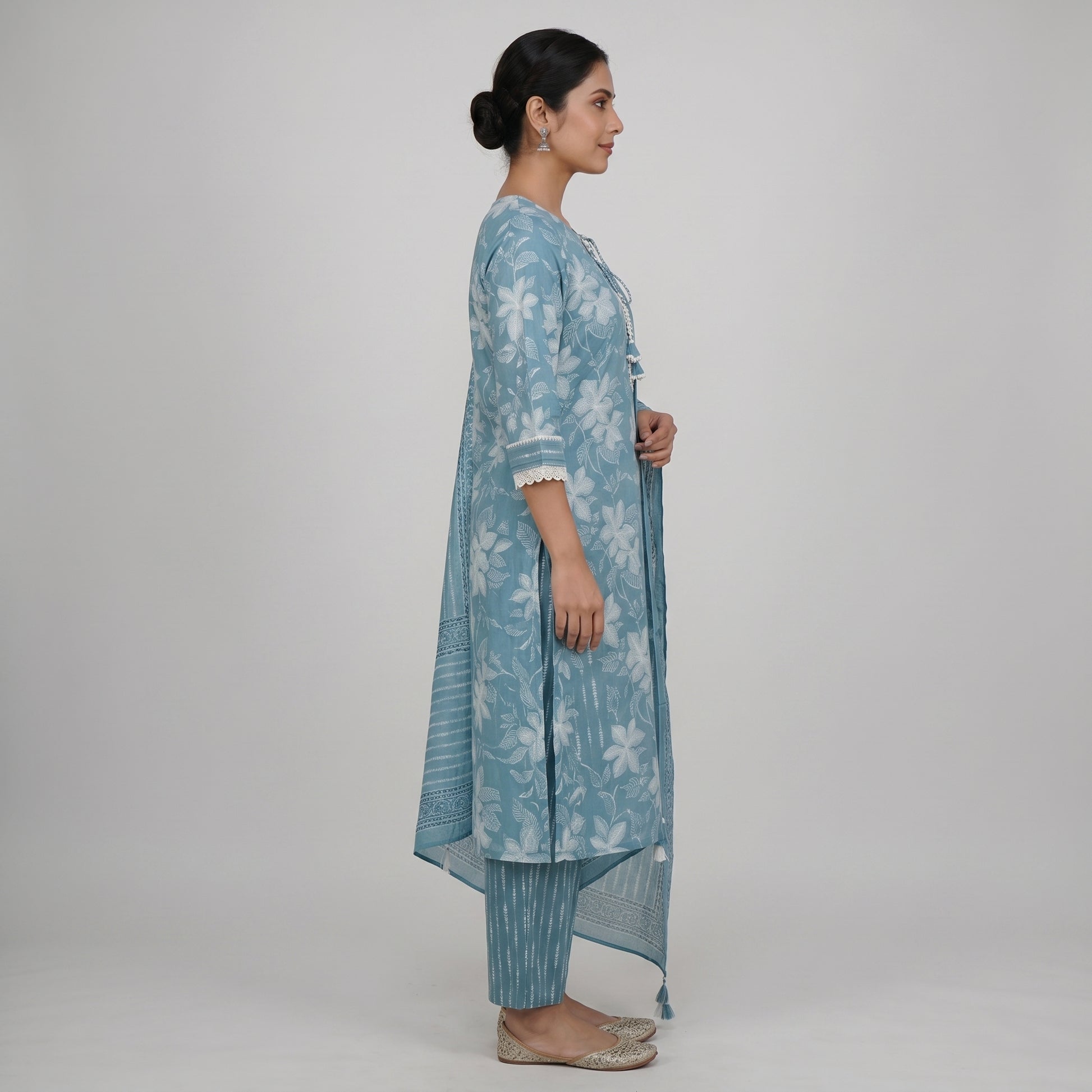 Cotton Printed Kurta with Pant & Dupatta Set