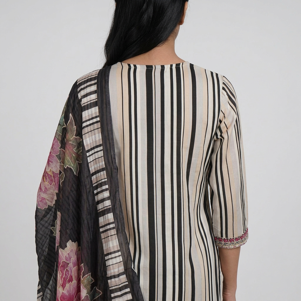 Printed V-Neck Kurta with Pant and Dupatta Set