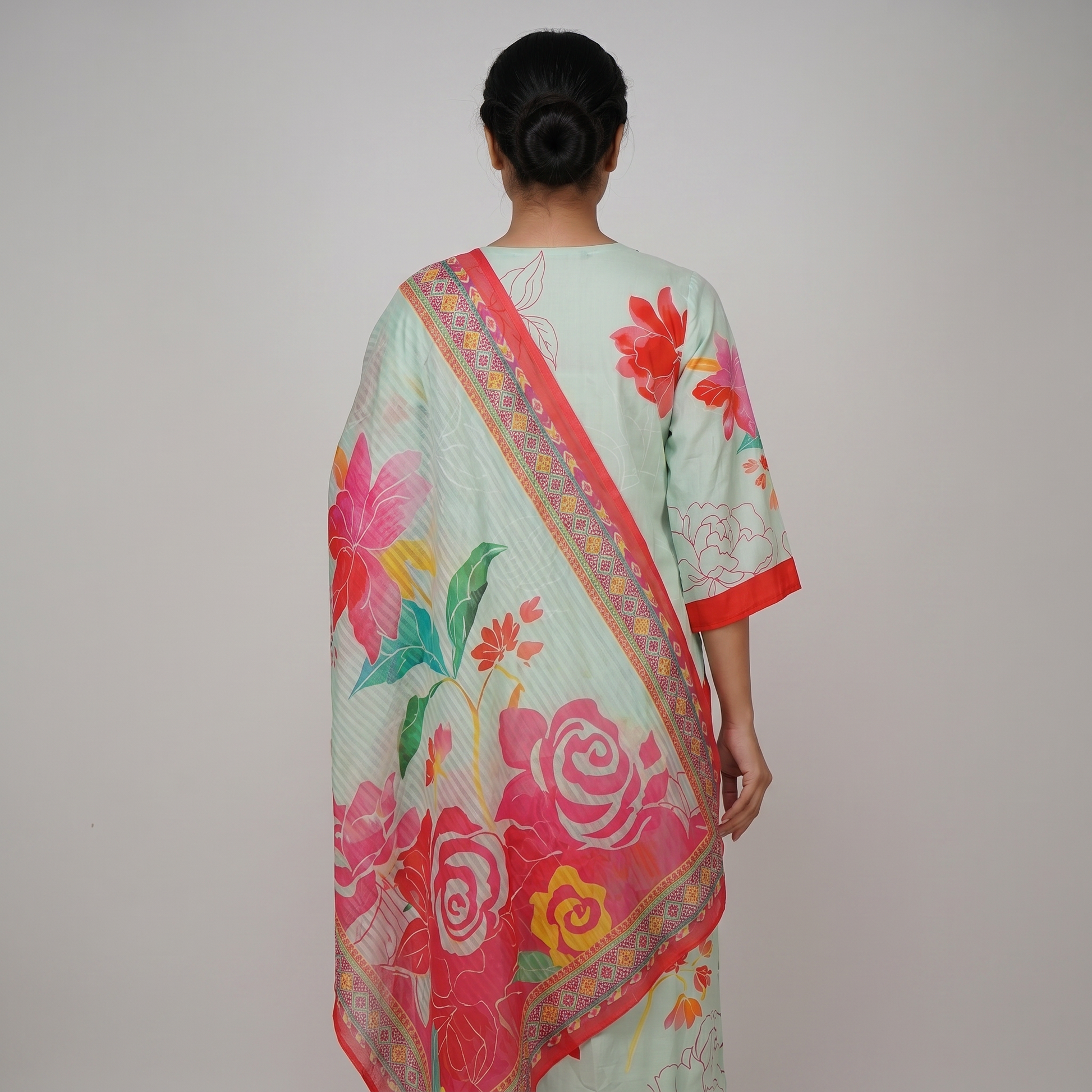 Printed V-Neck Straight Kurta and Pant with Dupatta Set