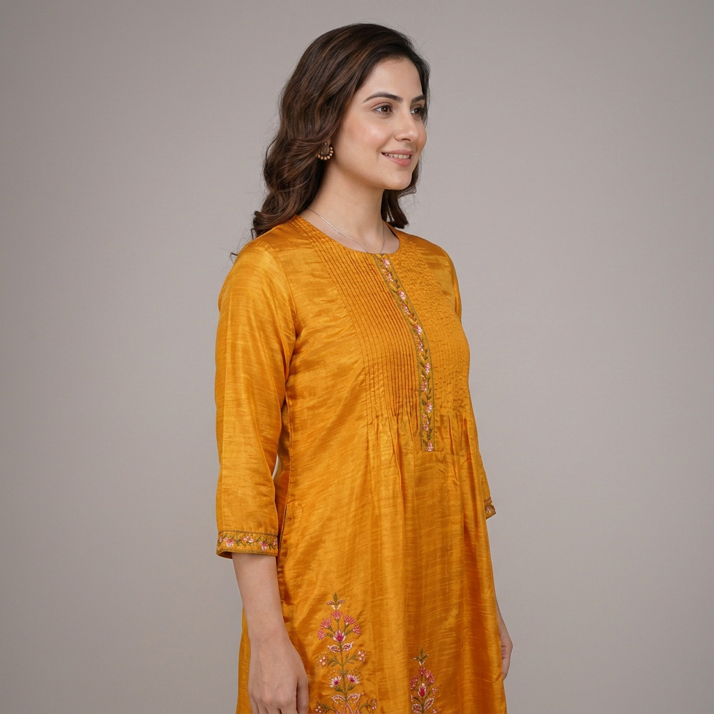 Embroidered A-Line Kurta with Pant Set