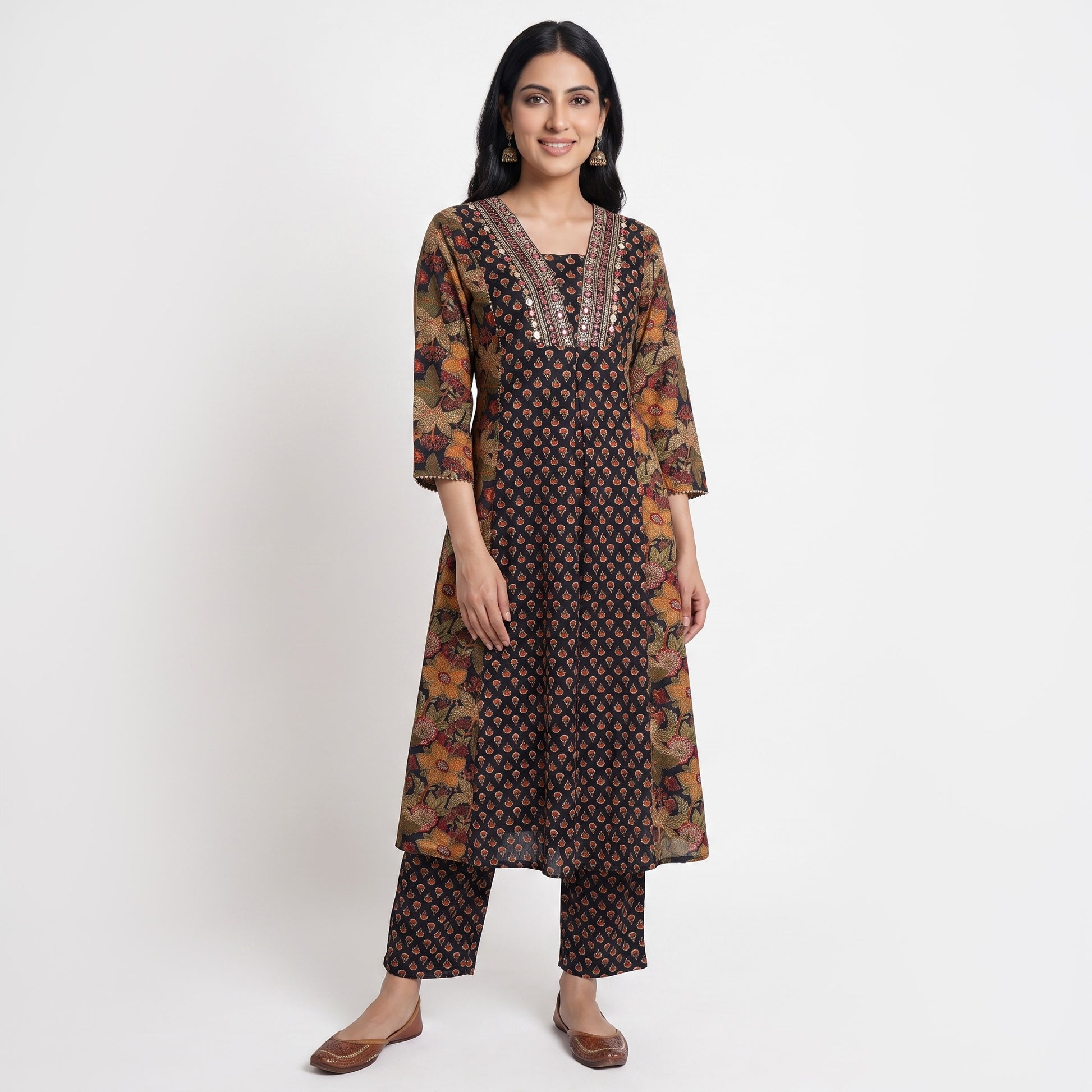 Printed V-Neck Kurta with Pant and Dupatta Set