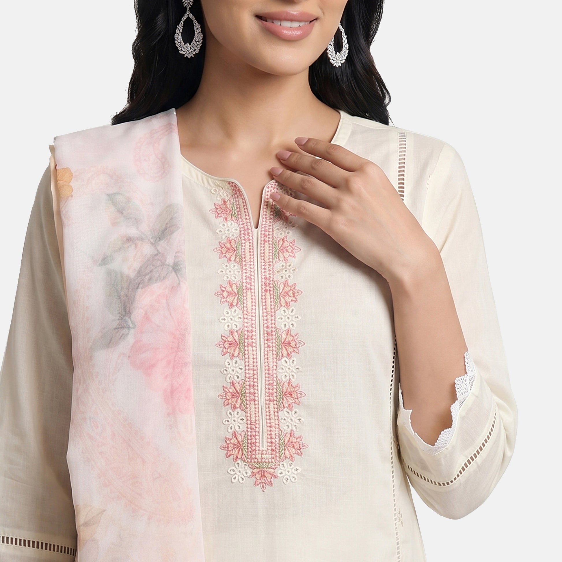 Embroidered Kurta with Pant and Dupatta Set