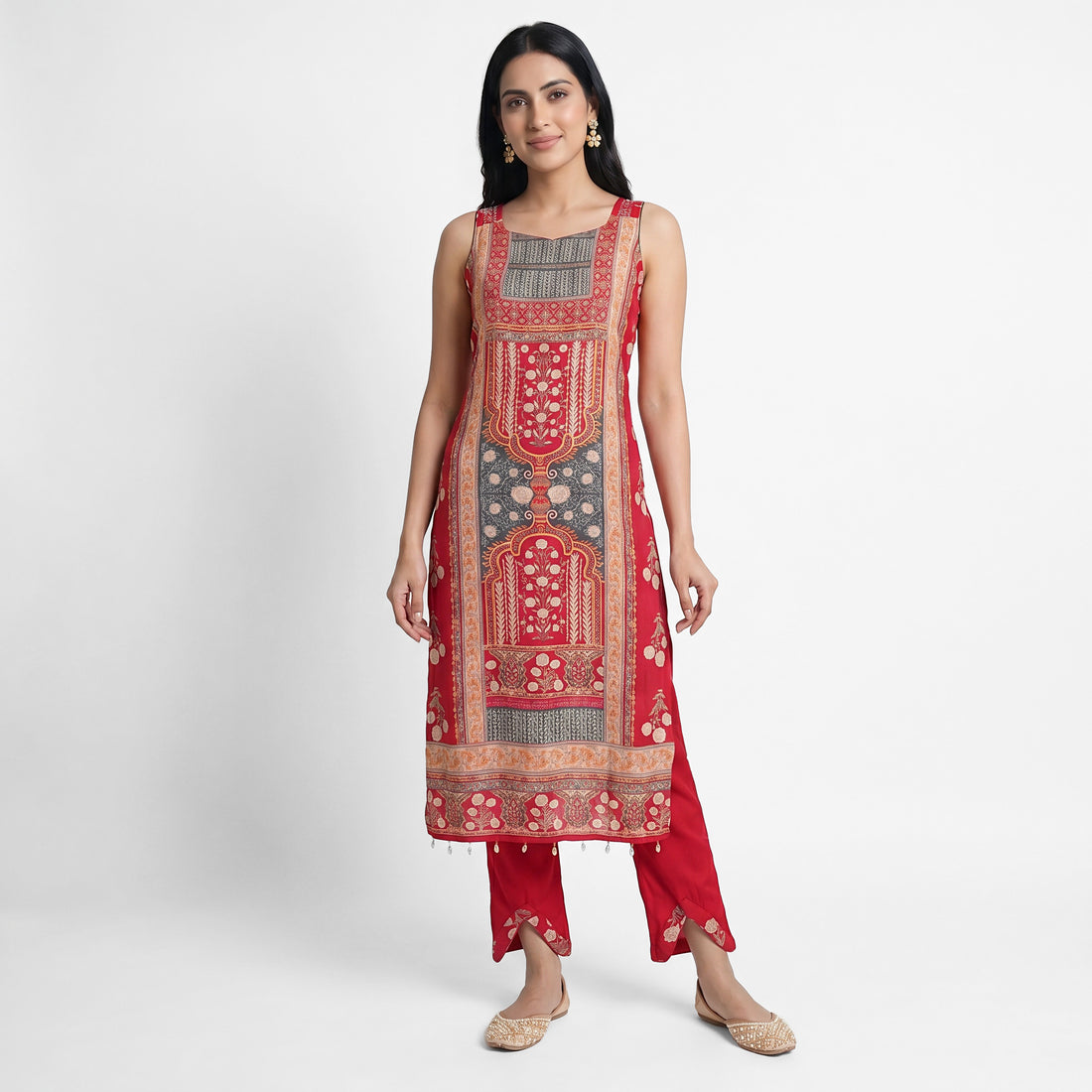 Embroidered V-Neck Kurta with Pant and Dupatta Set