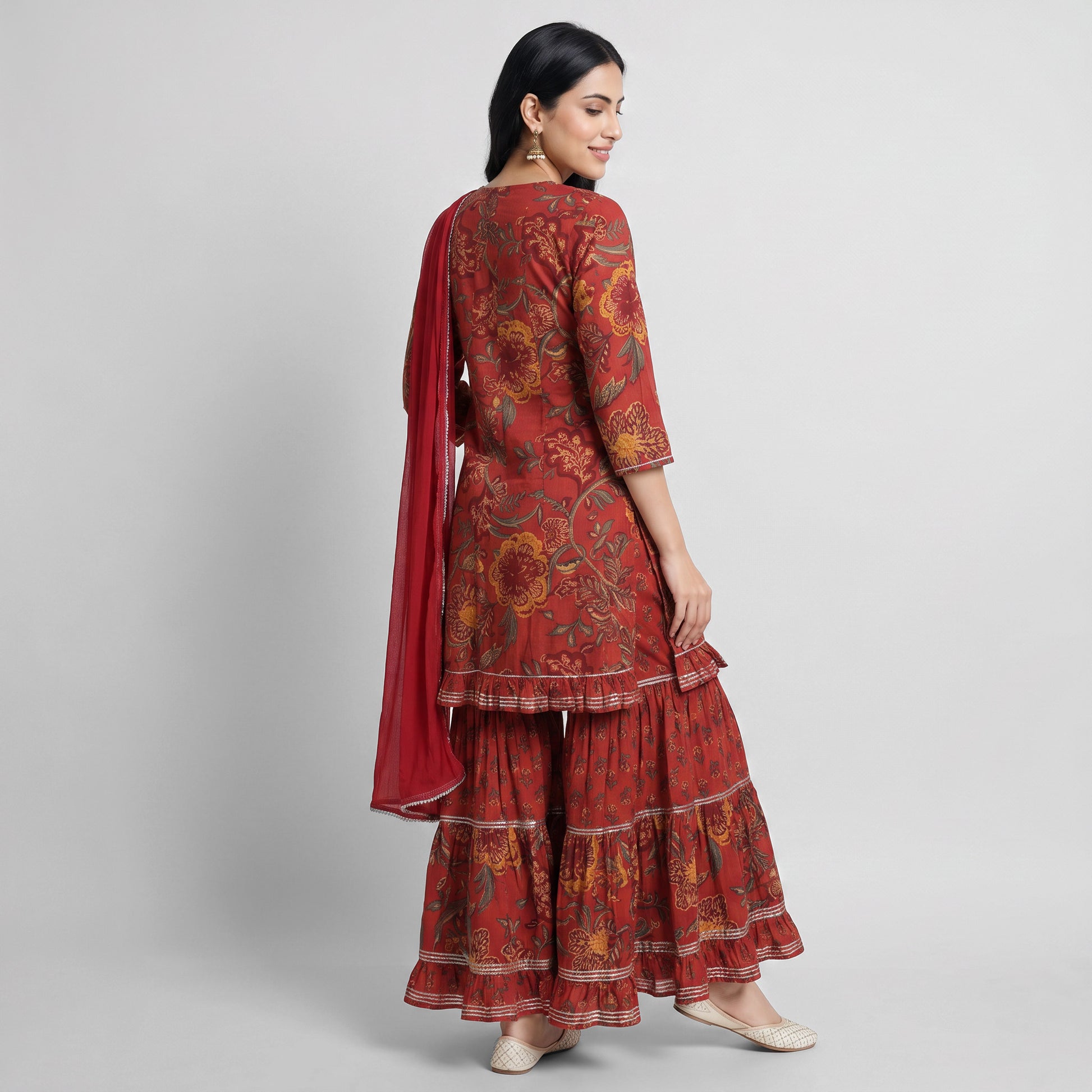 Cotton Printed Kurta with Sharara & Dupatta Set