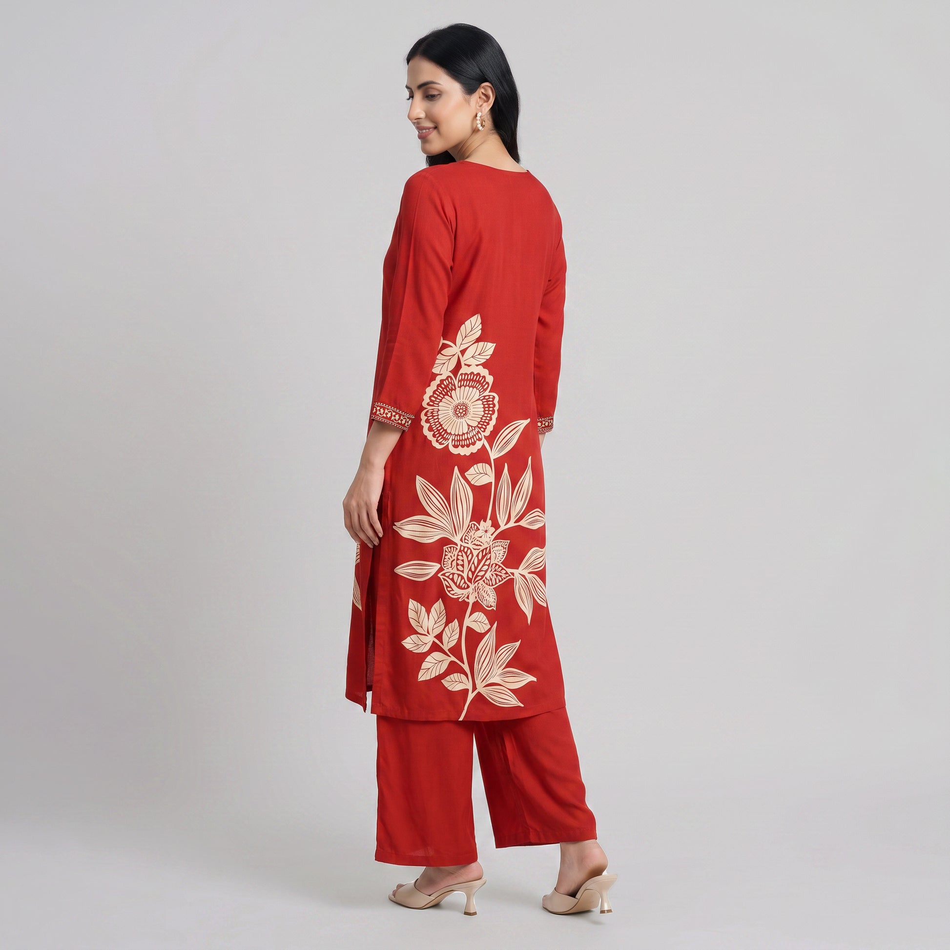 Printed V-Neck Kurta with Pant and Dupatta Set