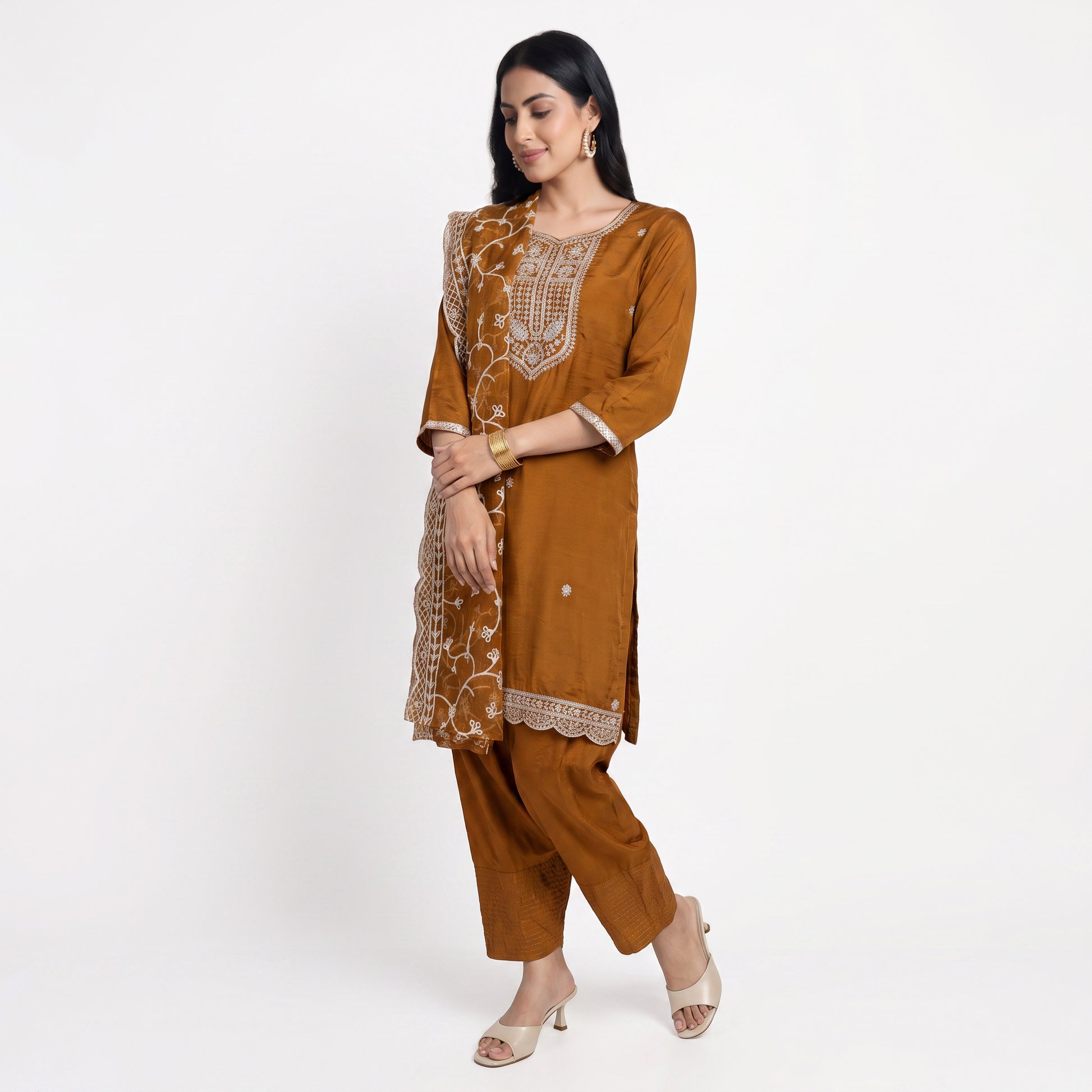 Embroidered Kurta with Pant and Dupatta Set