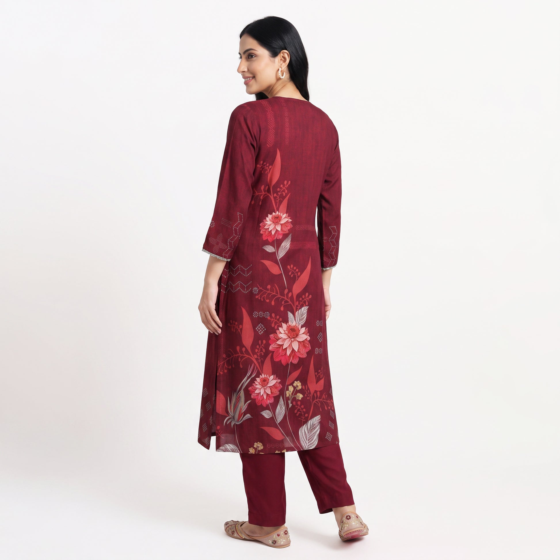 Printed V-Neck Kurta with Pant and Dupatta Set