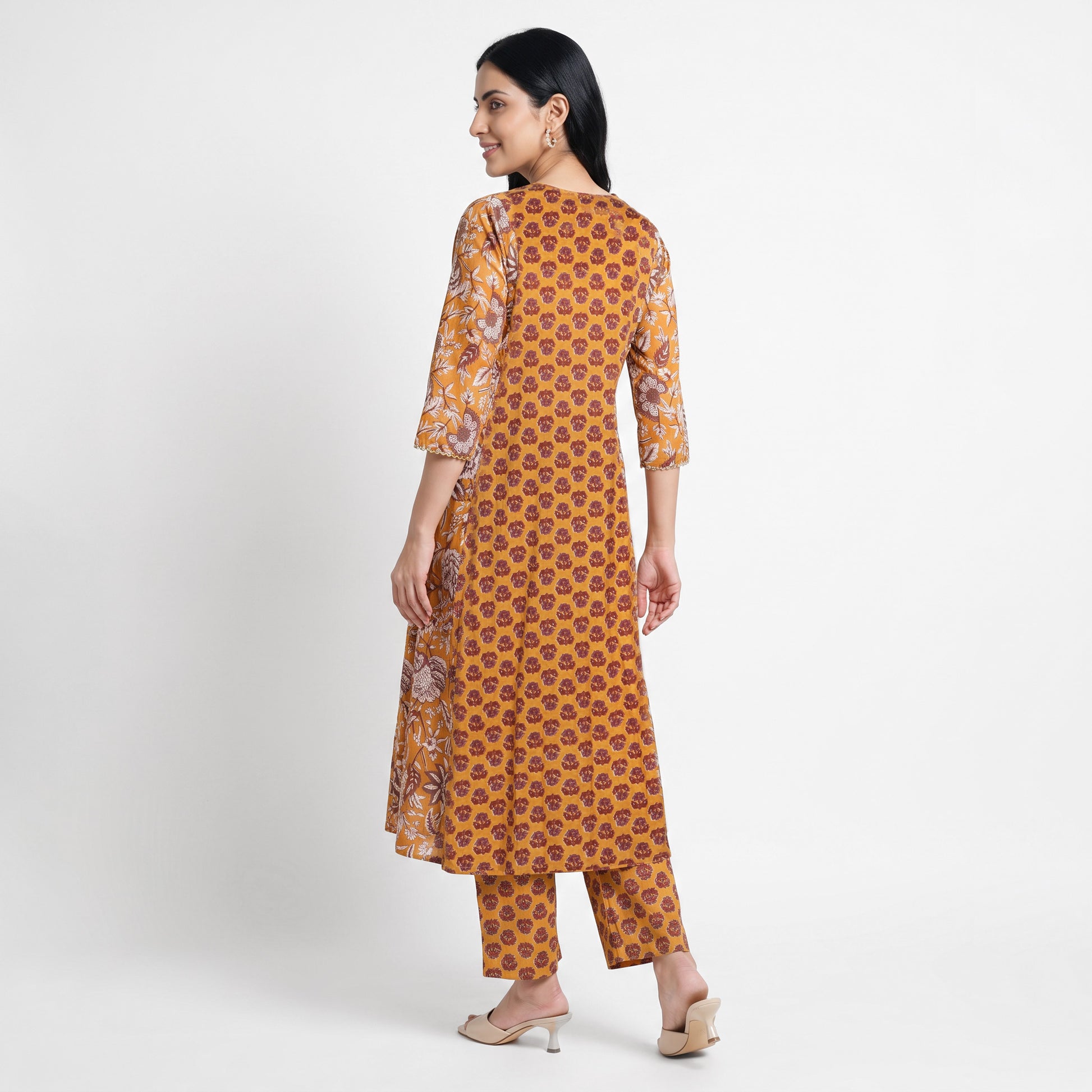 Cotton Printed V-Neck Kurta with Pant and Dupatta Set