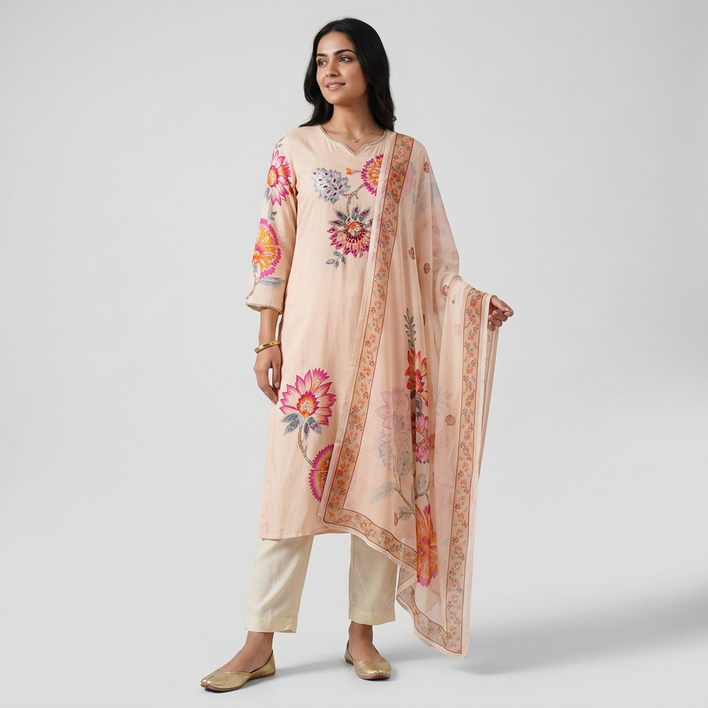 Printed 3 Pc Kurta, Pant, Dupatta Set