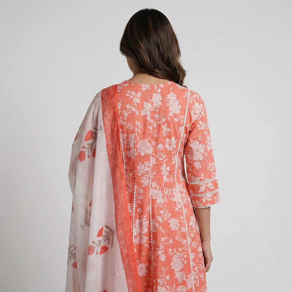 Printed V-Neck Kurta with Pant and Dupatta Set